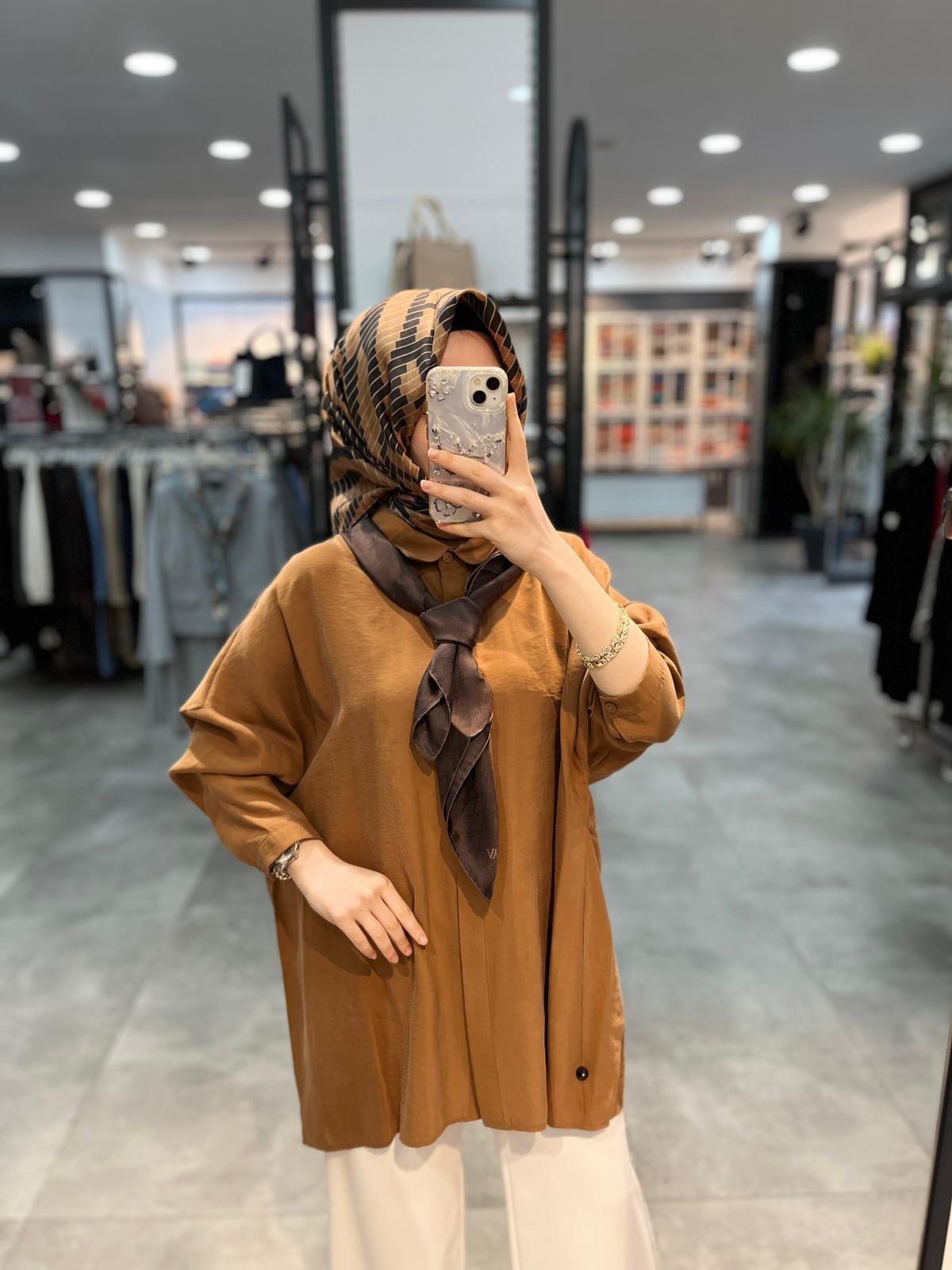 Nuss Triko Düşük Kol Basic Gömlek - Taba