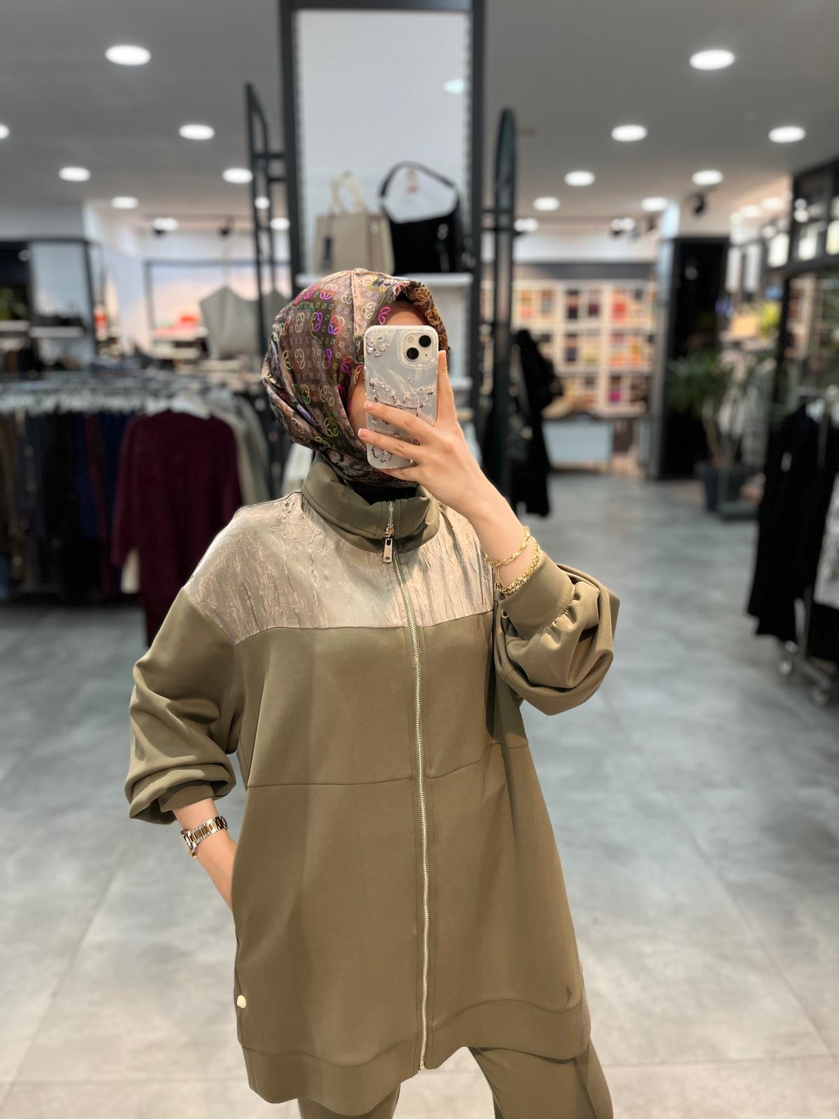 Nuss Triko Önü Fermuarlı Oysho Takım - Haki