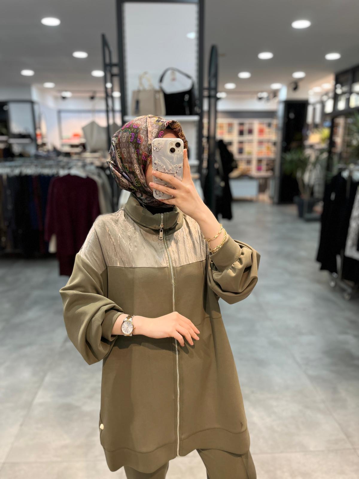 Nuss Triko Önü Fermuarlı Oysho Takım - Haki