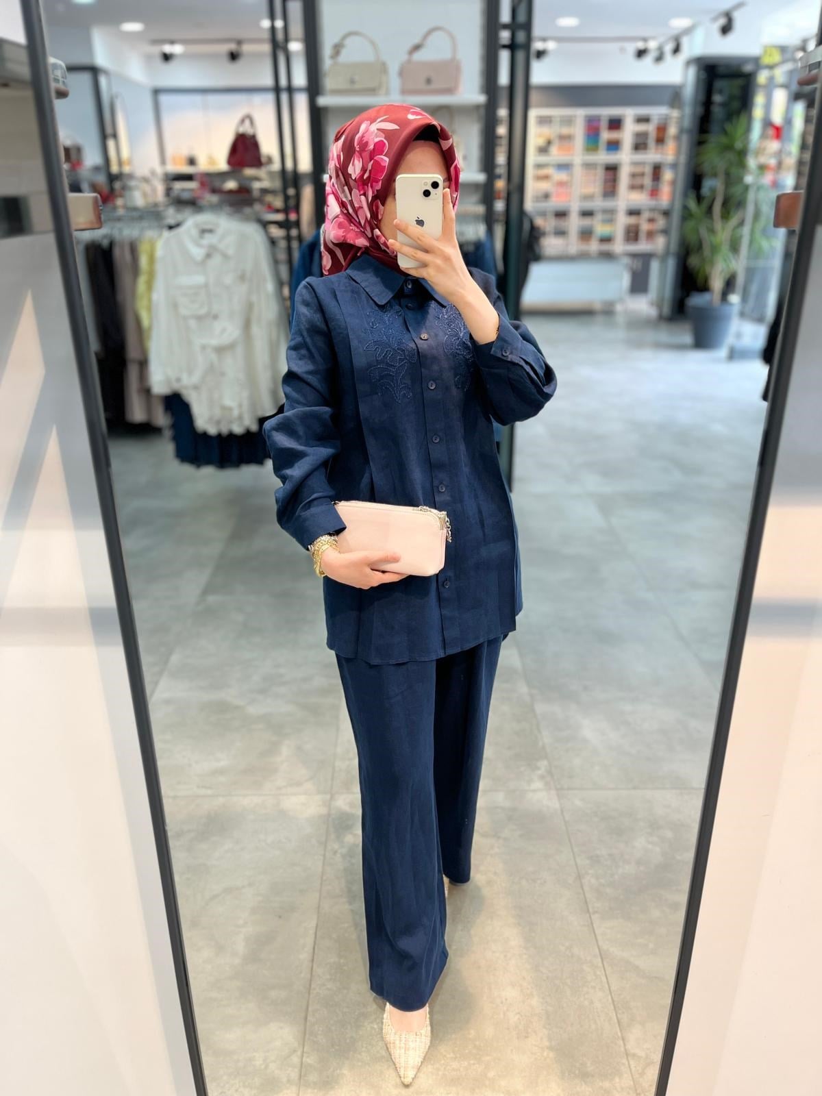 Nuss Triko Önü İşlemeli Pantolonlu Takım - Lacivert