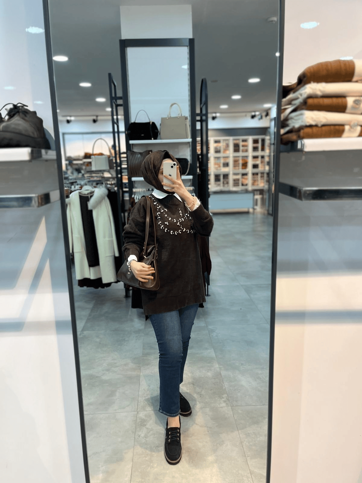 Nuss Triko Önü Taşlı Angora Tunik - Kahve