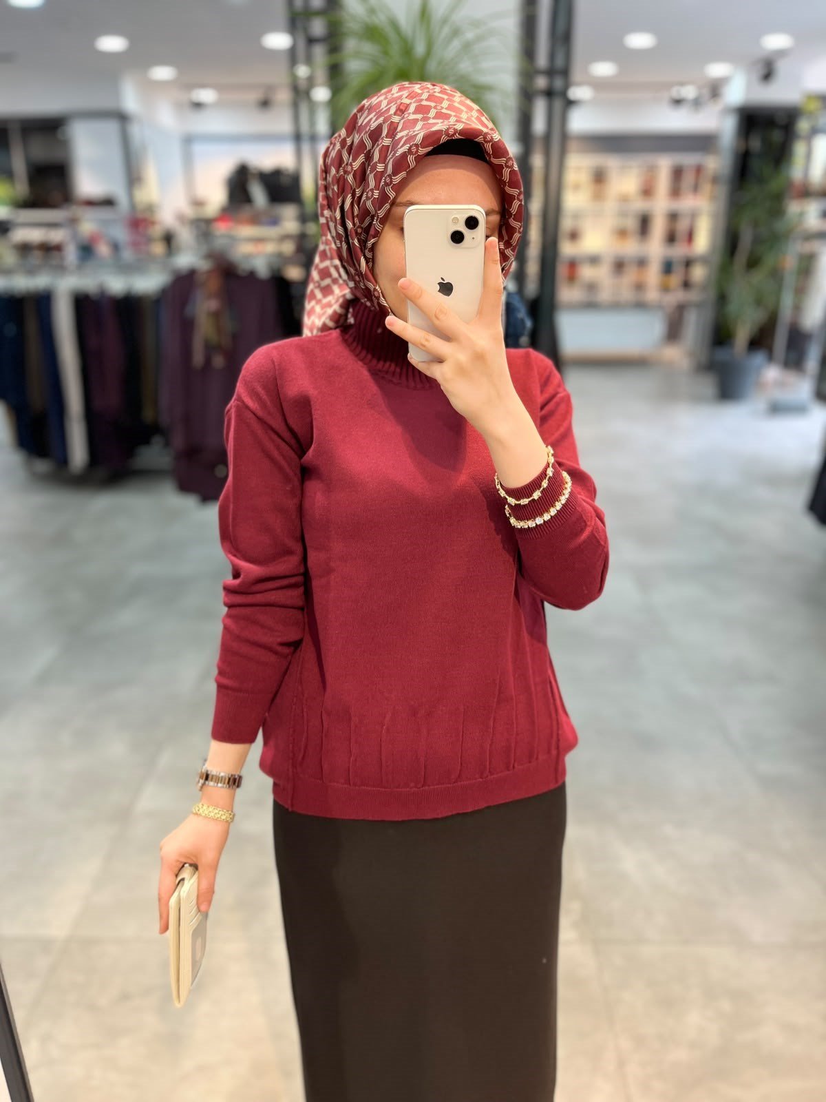 On Triko Dikiş Detaylı Yarım Balıkçı Kazak - Bordo