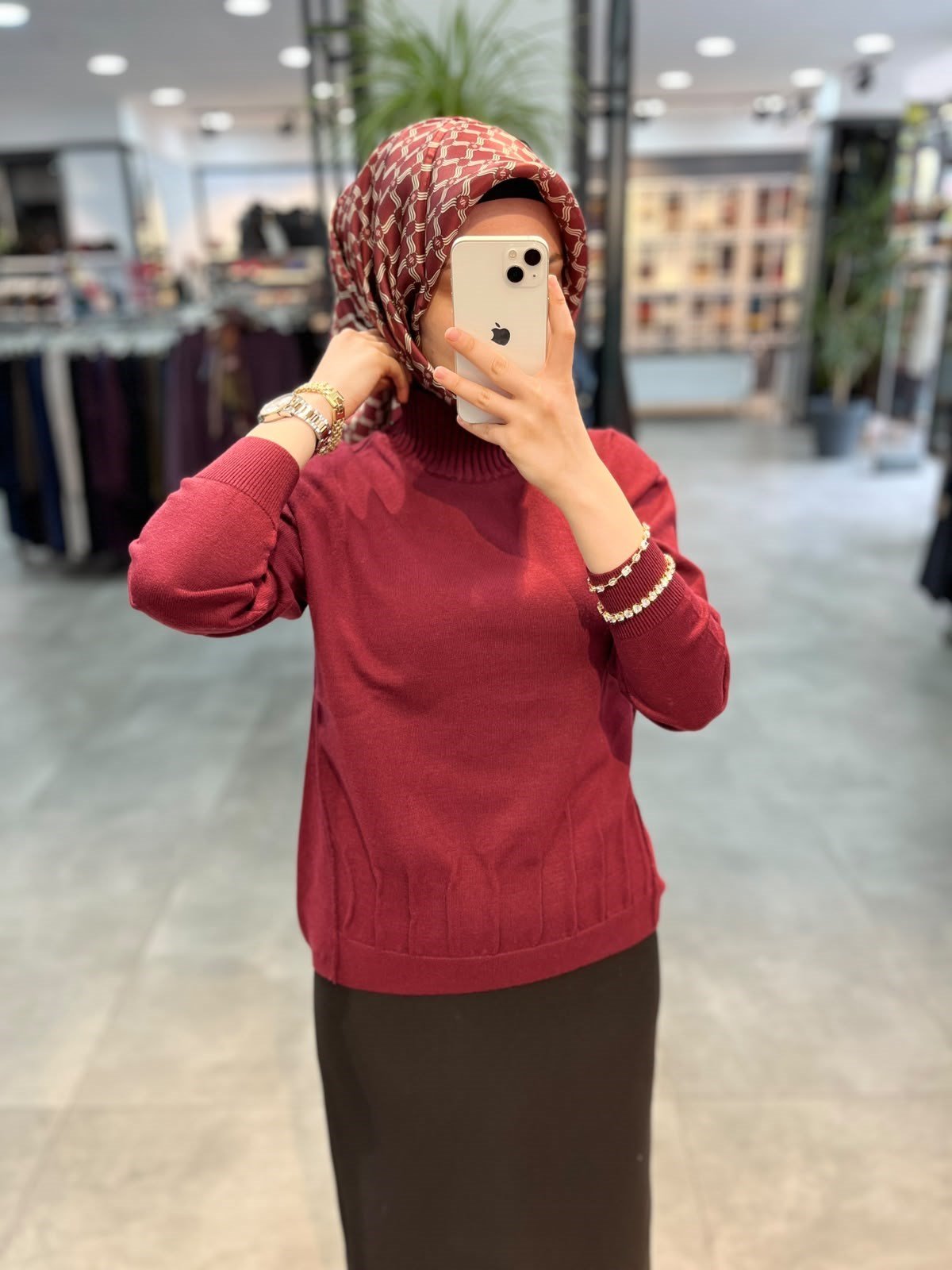 On Triko Dikiş Detaylı Yarım Balıkçı Kazak - Bordo