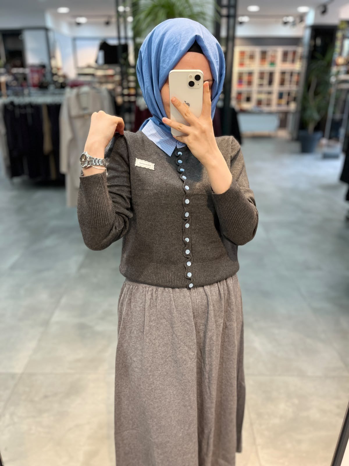 On Triko Gömlek Yakalı Hırka - Koyu Gri