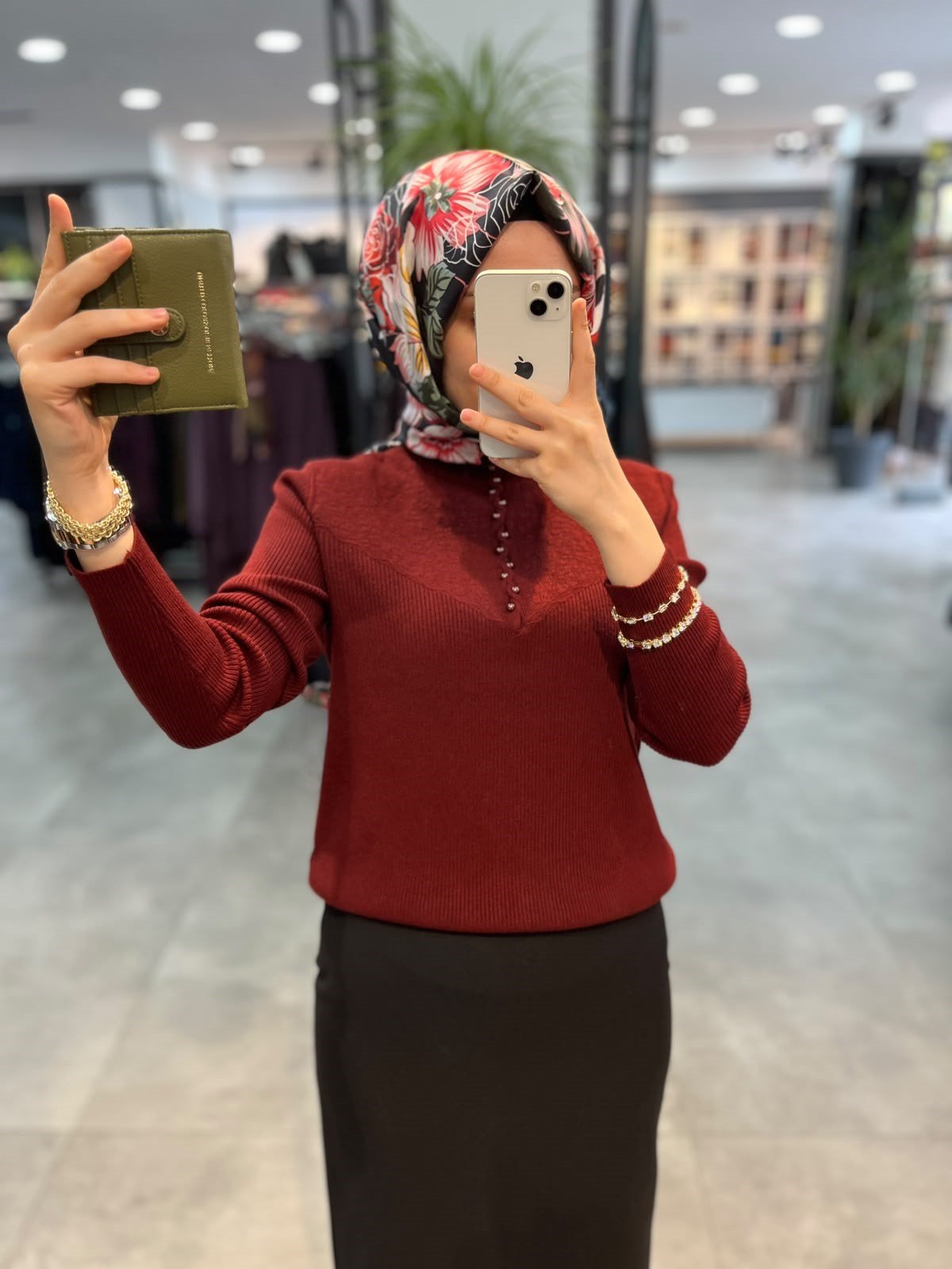 On Triko İnci Düğmeli Kazak - Bordo