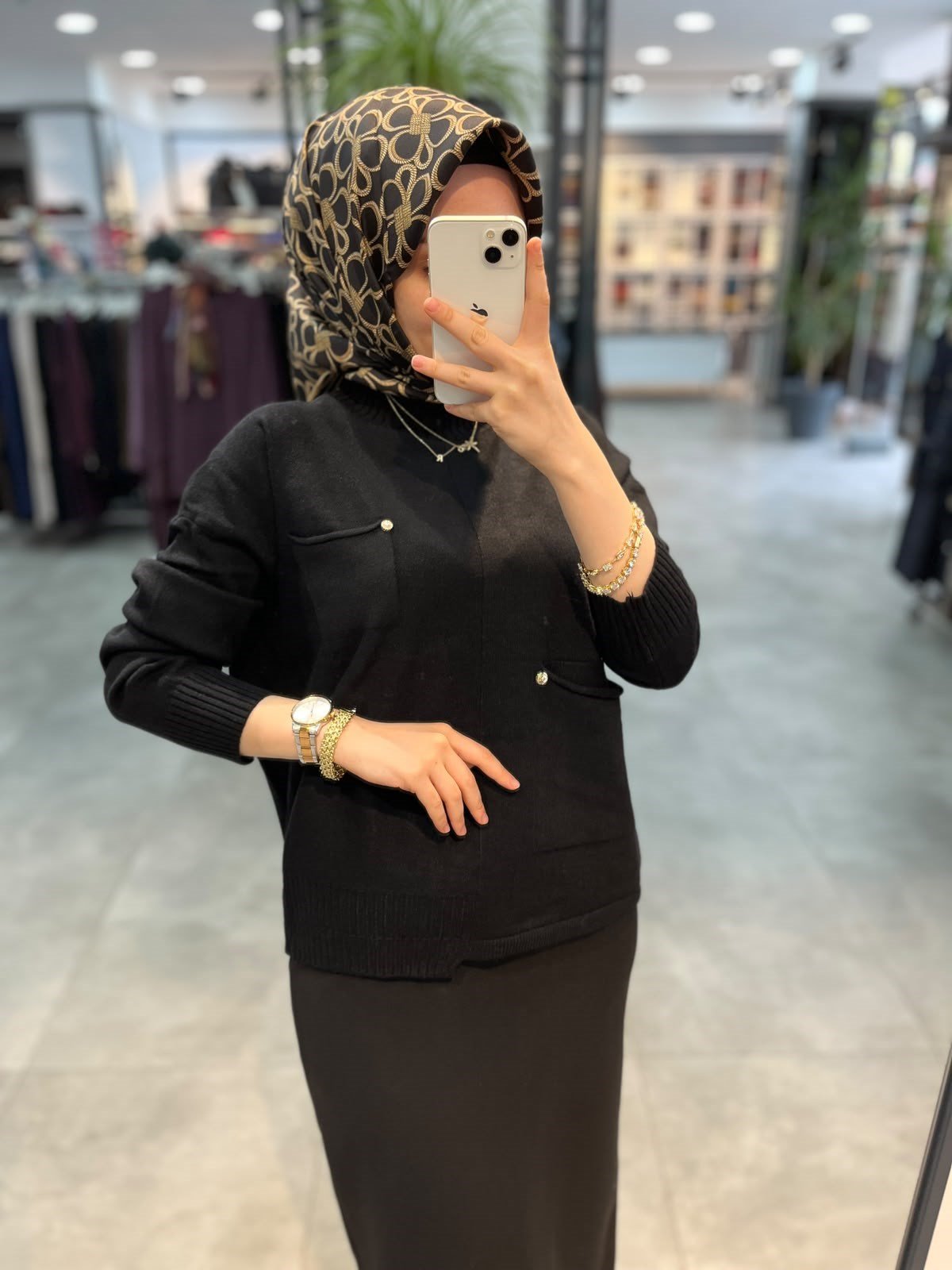 On Triko Tek Cep Detaylı Dik Yaka Kazak - Siyah