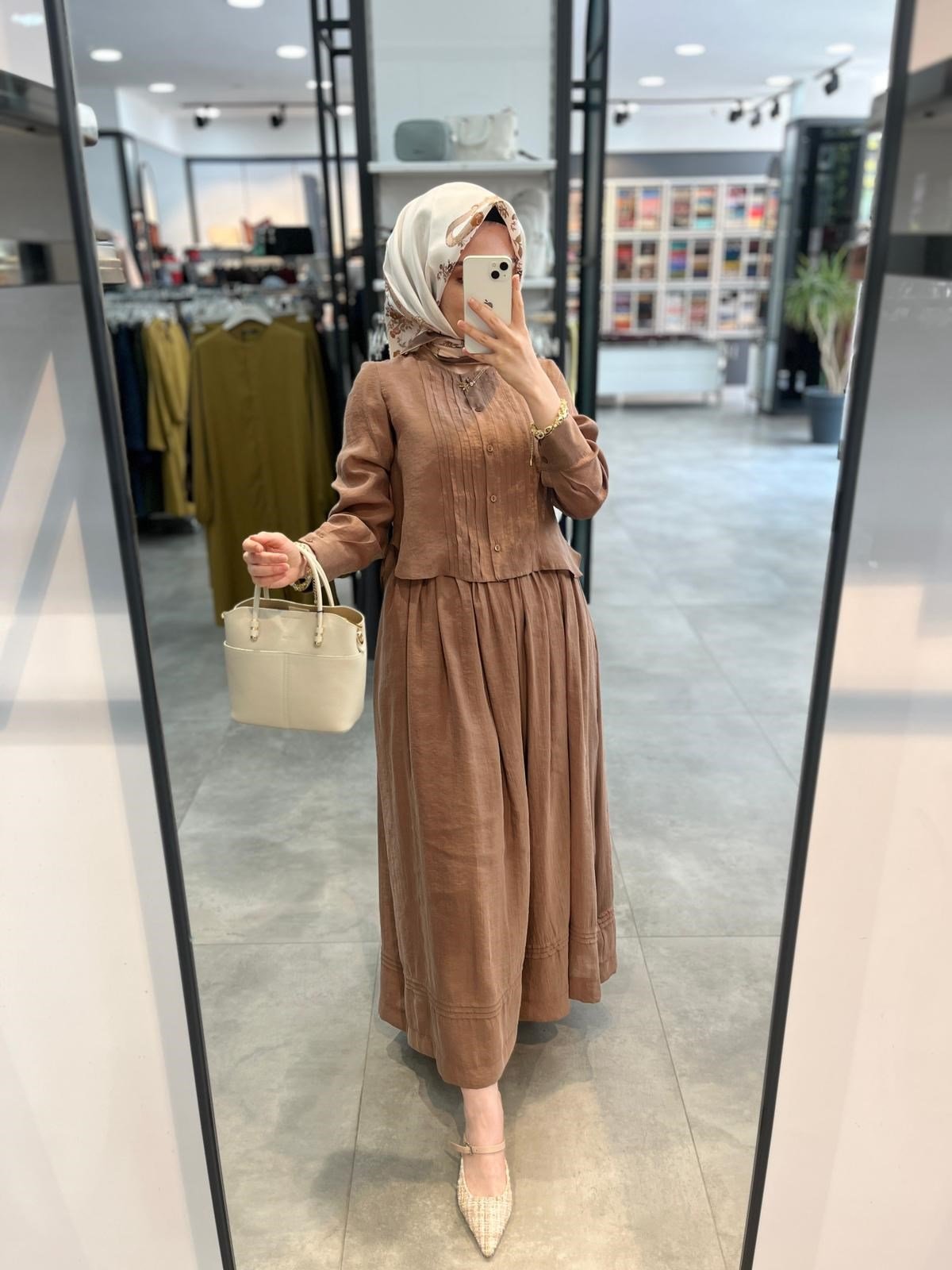 Tuğba Eteği Pileli Takım - Açık Kahve