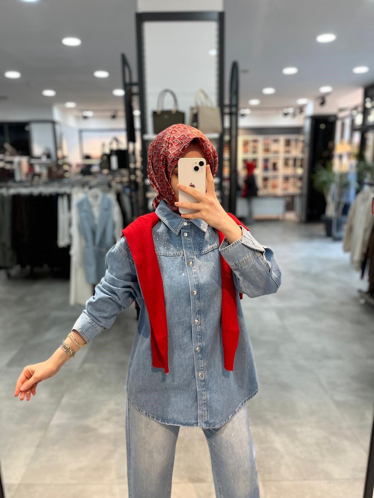 Tuğba Ön Omzu Taş Detaylı Denim Ceket - Mavi