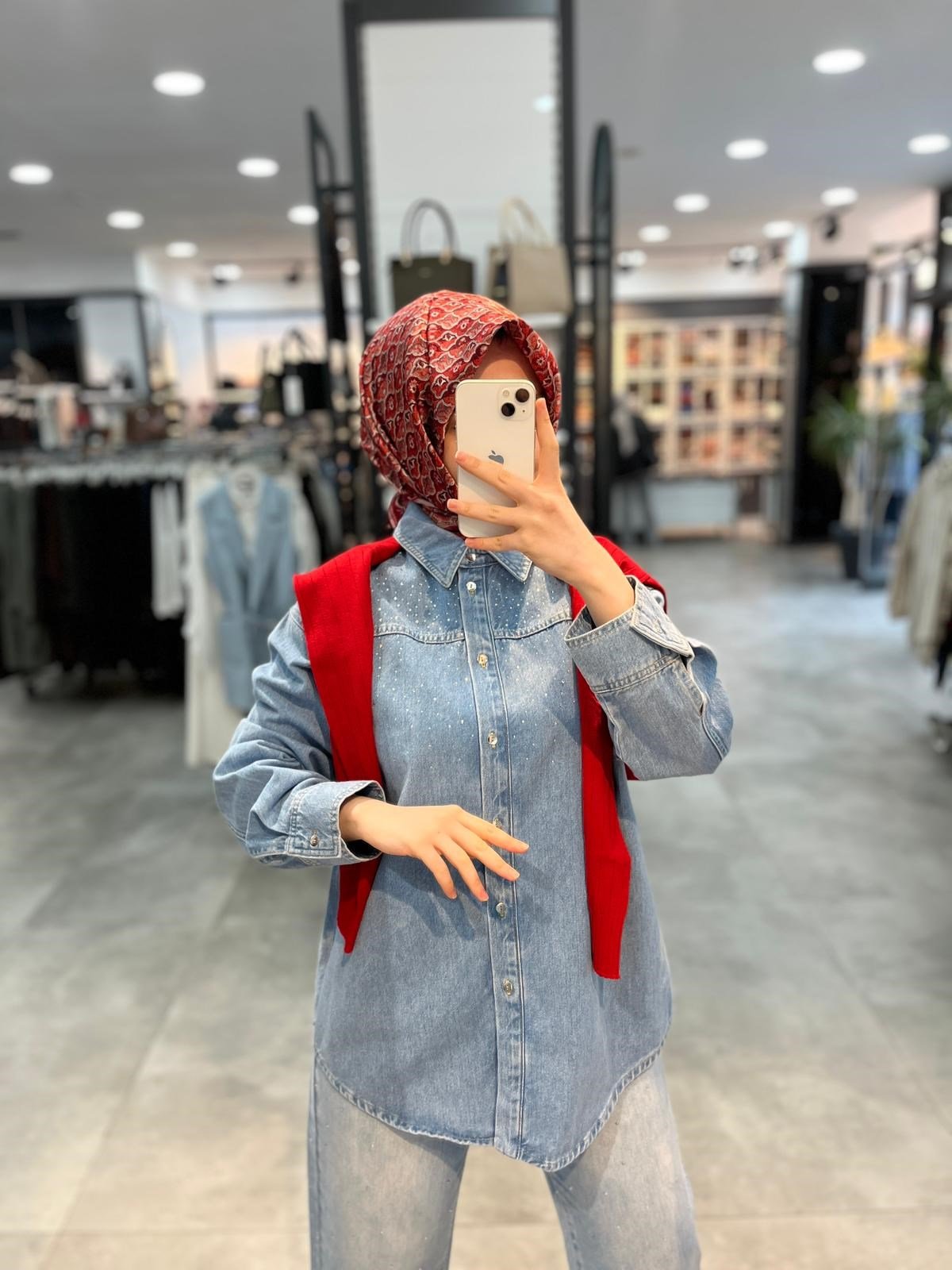 Tuğba Ön Omzu Taş Detaylı Denim Ceket - Mavi