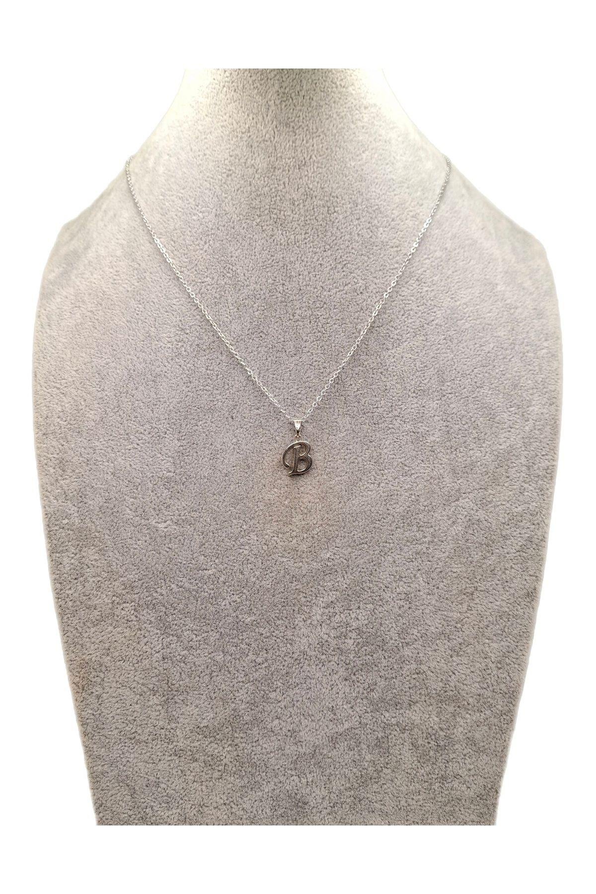 Gümüş Renk B Harfi Kolye