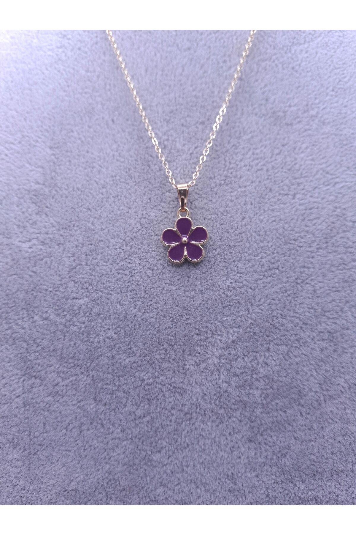 Mor Çiçek Model Kolye