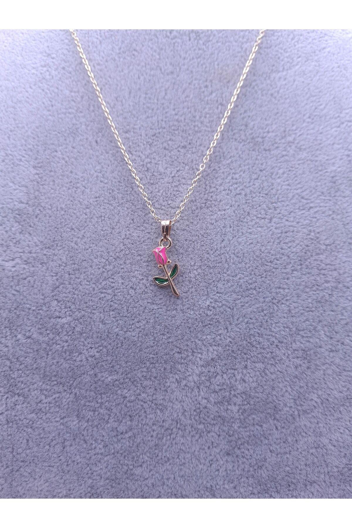 Pembe Gül Model Kolye