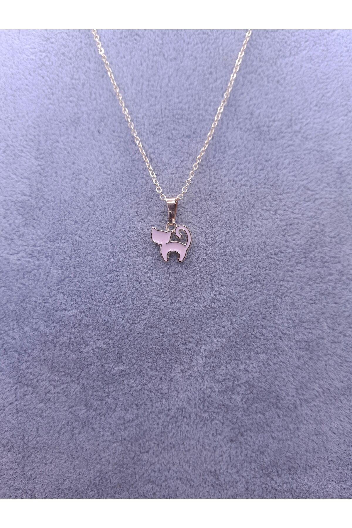 Pembe Kedi Model Kolye