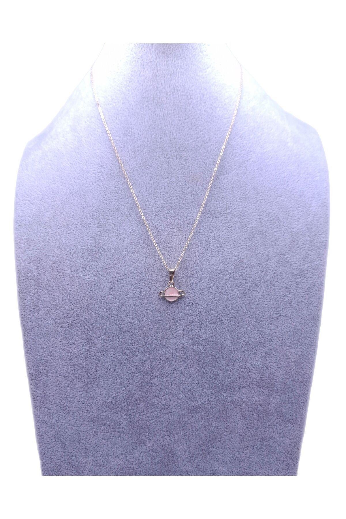 Pembe Satürn Model Kolye