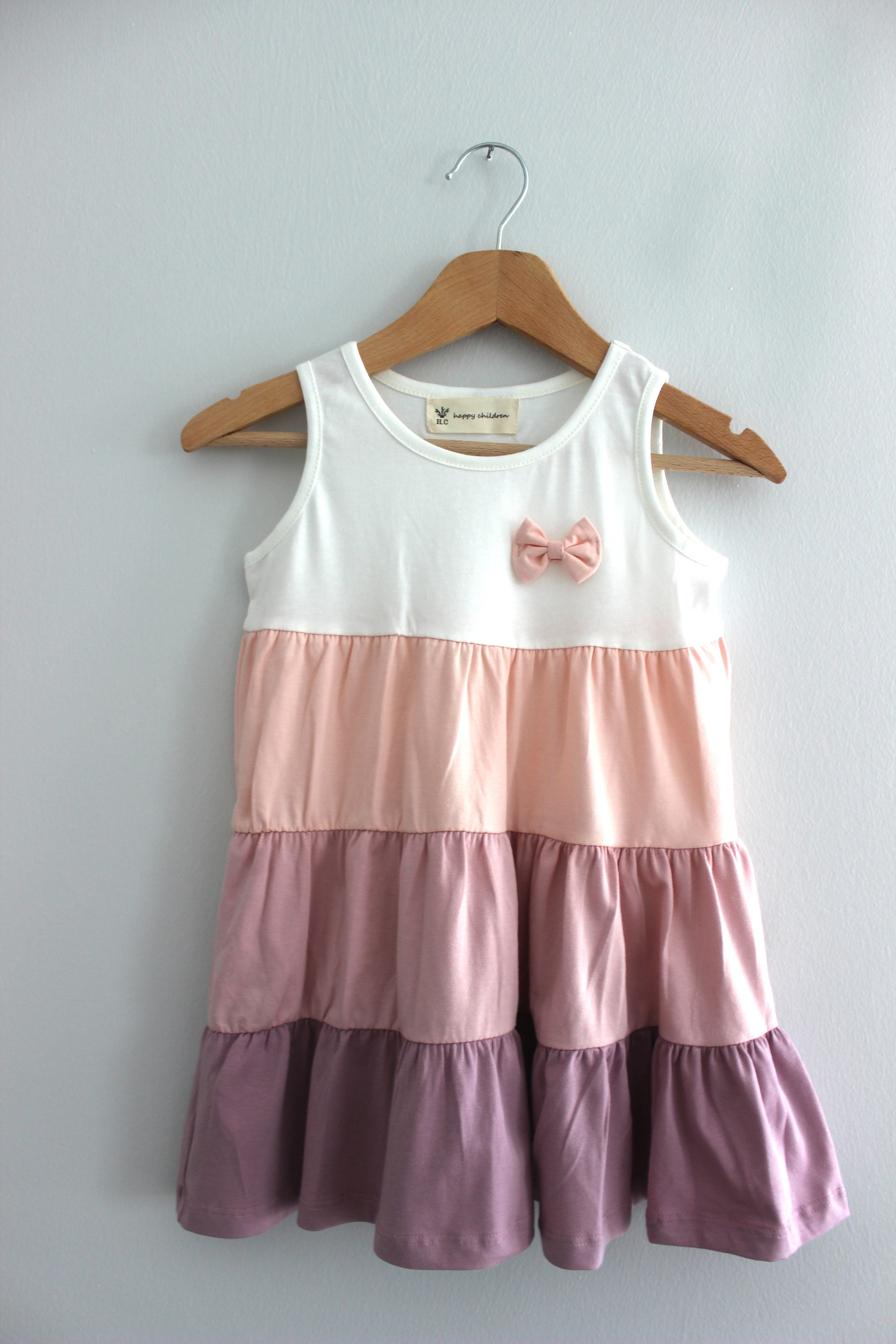 FİYONK DETAYLI PEMBE-LİLA KOLSUZ ELBİSE 