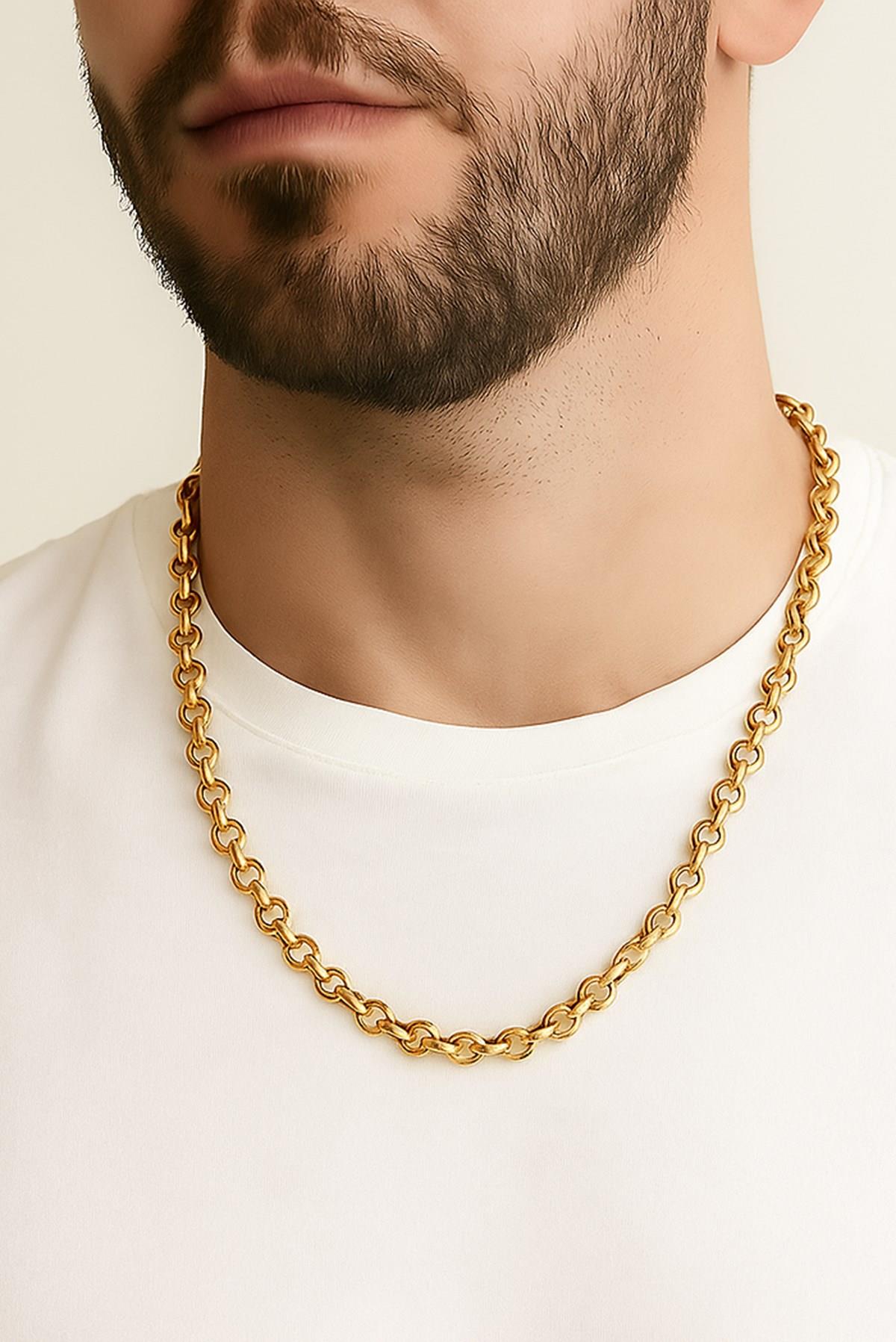 Altın Renk Doc Model Zincir 55 Cm Unisex Çelik Kolye