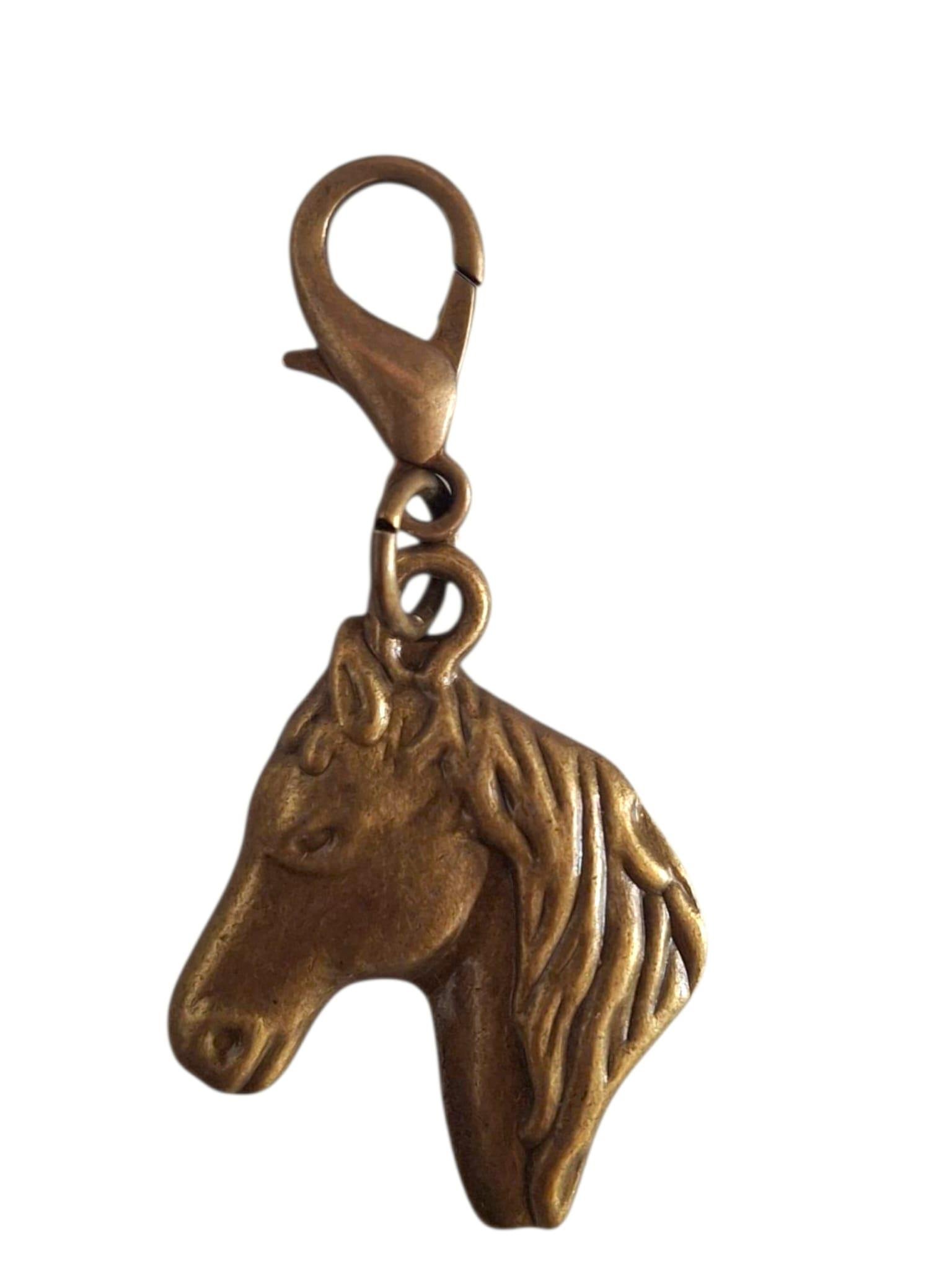 antik bronz renkli at başı figürlü ayakkabı charmı