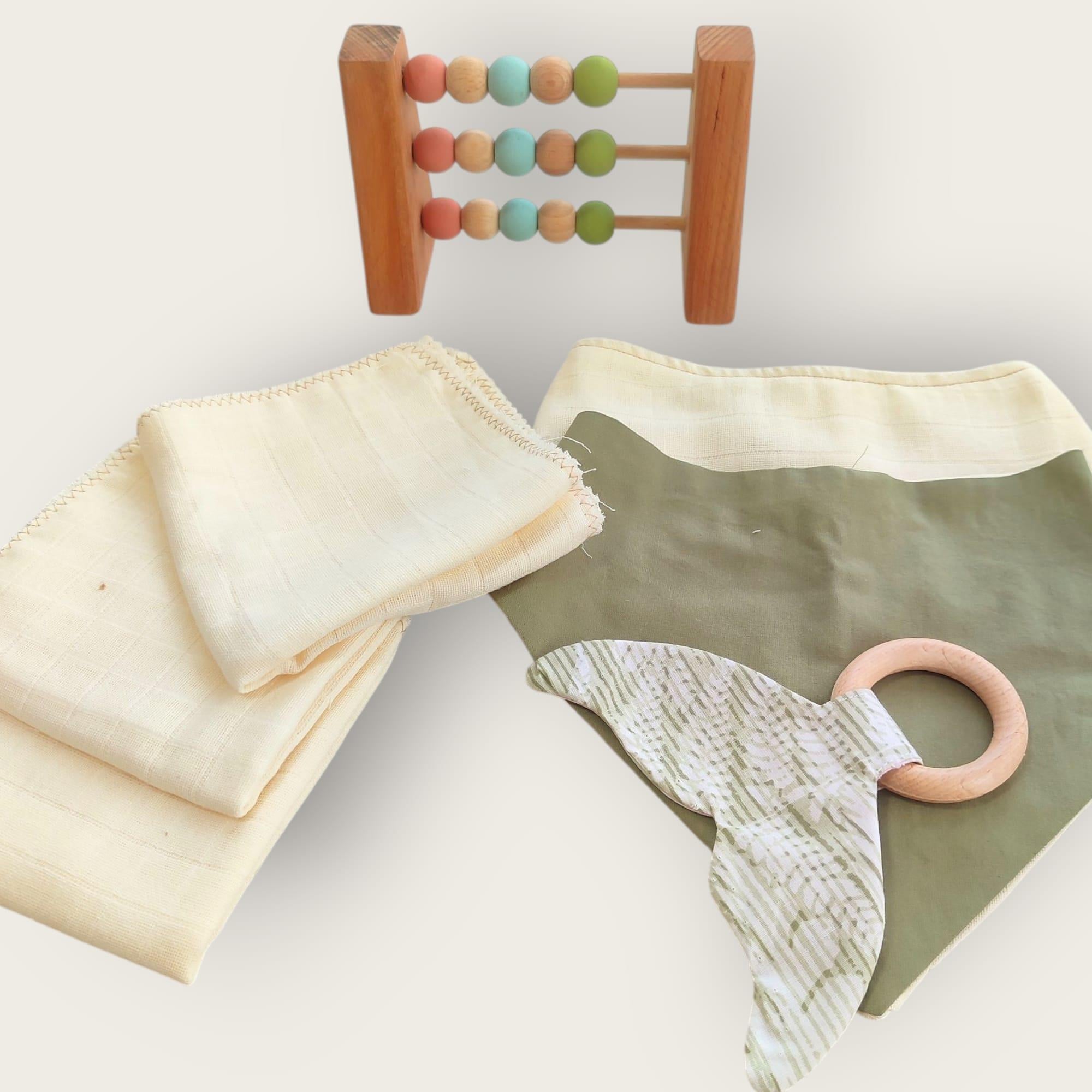 Bebek hediyelik, önlük, mendil, diş kaşıyıcı, dekoratif ahşap abaküs set