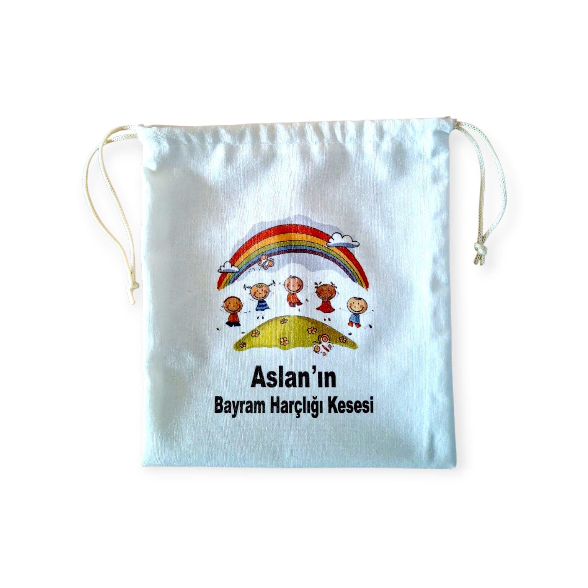 İsme Özel Çocuklar İçin Bayram Harçlık Kesesi, Bayram Şekeri Kesesi - Model 04-15,5x20cm