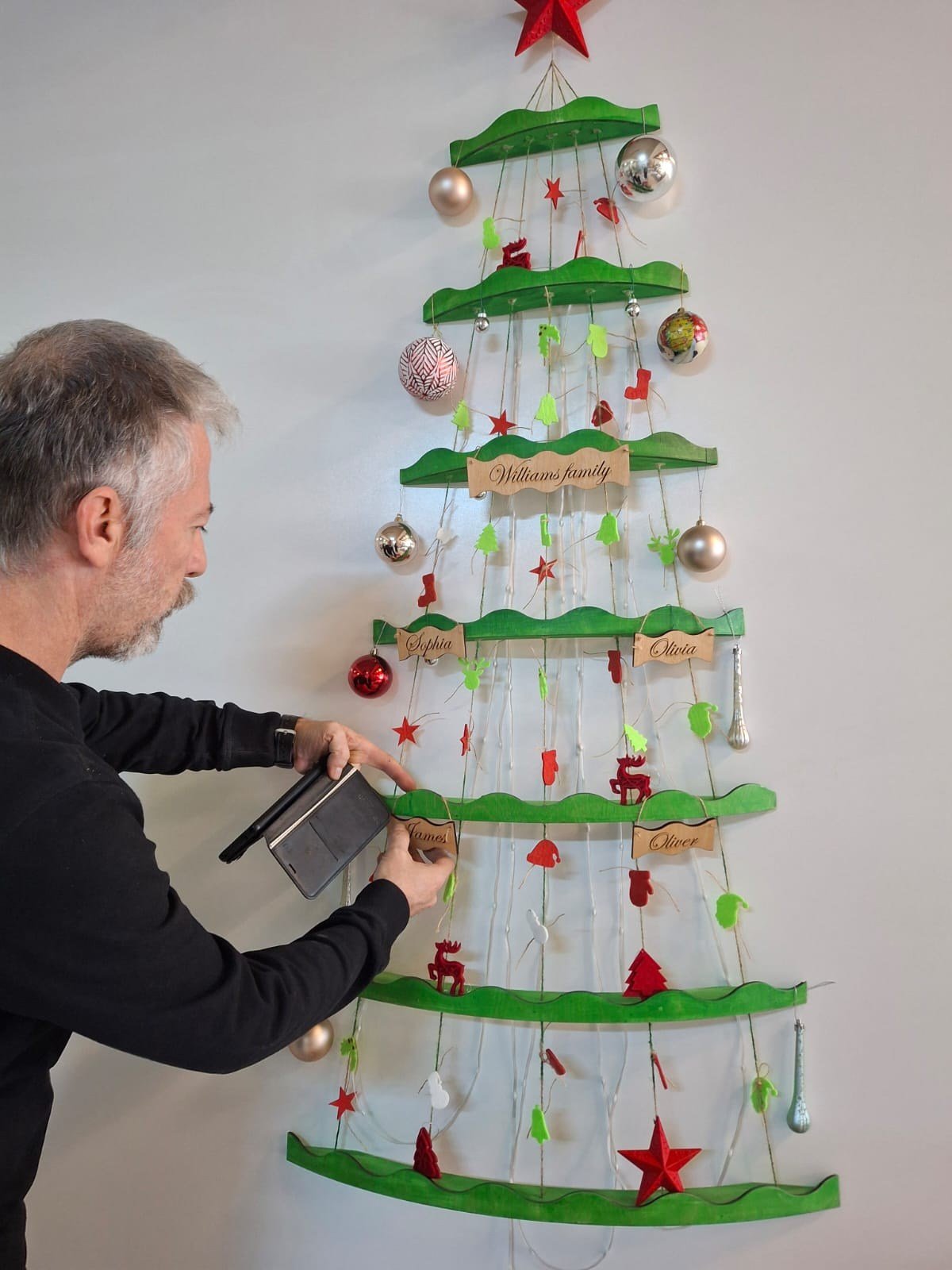 Kişiselleştirilebilir Yılbaşı Ağacı Duvar Dekoru - Ahşap - 140 cm