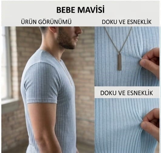Slim Fit Fitilli Erkek Penye Açık Mavi Small Beden