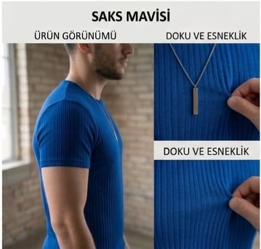 Slim Fit Fitilli Erkek Penye Saks Mavi Small Beden