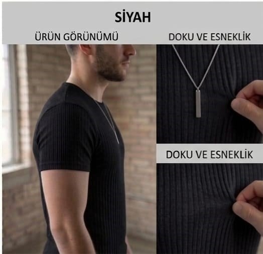 Slim Fit Fitilli Erkek Penye Siyah Small Beden