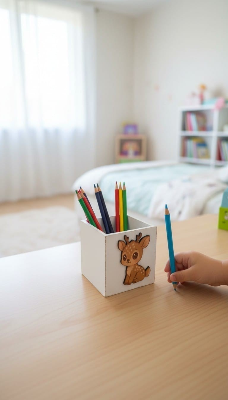 Yavru Ceylan Detaylı Ahşap Kalemlik