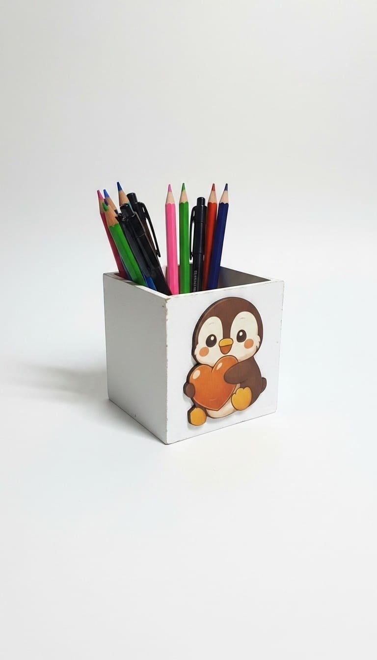 Yavru Penguen Detaylı Ahşap Kalemlik