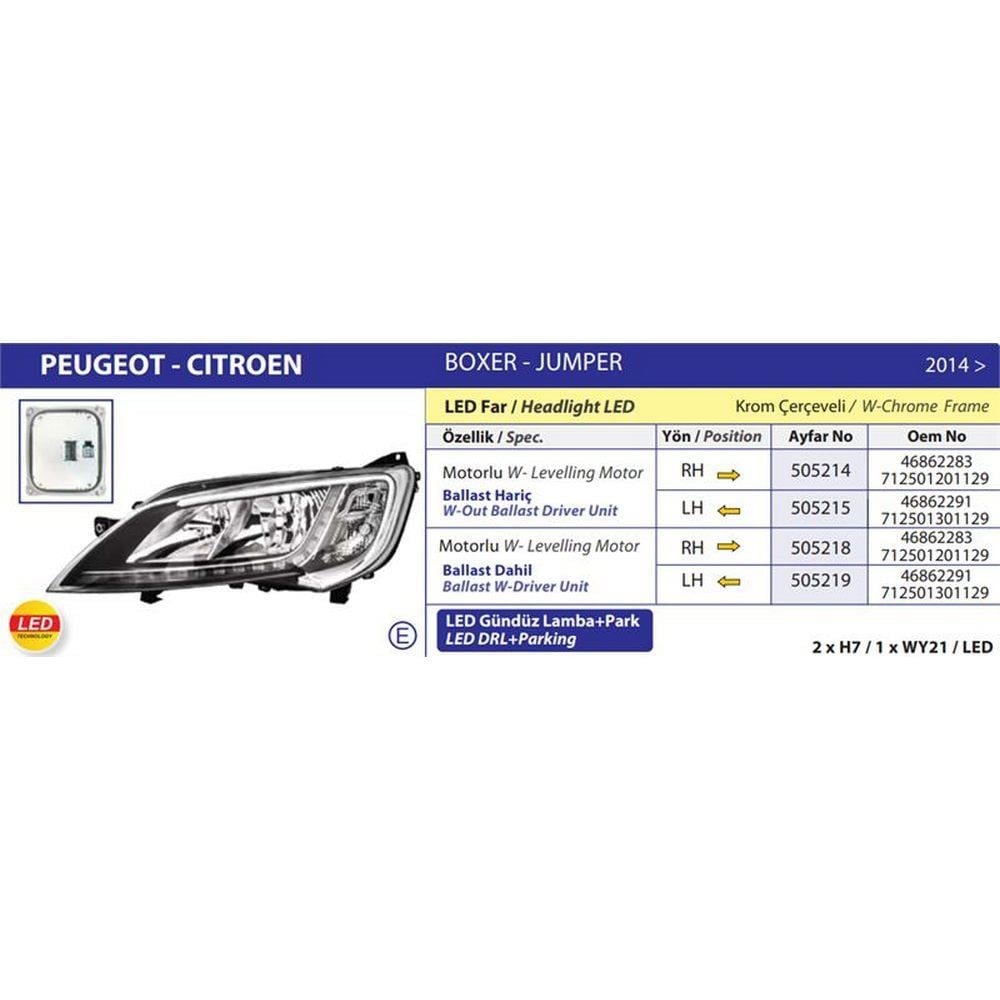 FAR SOL (LED MOTORLU) (BALLAST DAHIL) JUMPER III DUCATO III BOXER III 14>