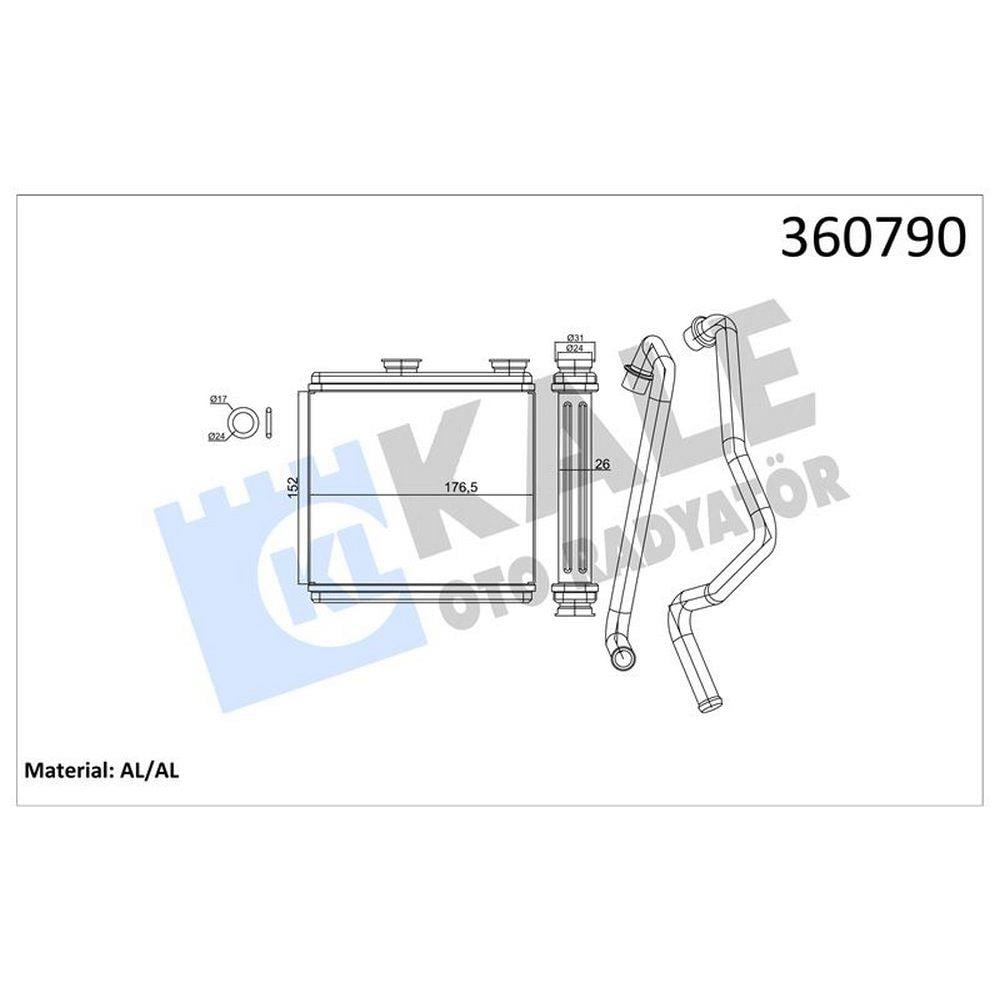 KALORIFER RADYATORU CHEVROLET SPARK 1.0 1.2 09<12 BENZINLI BORULU-KECELI [BRAZING AL/AL] [152X176.5X