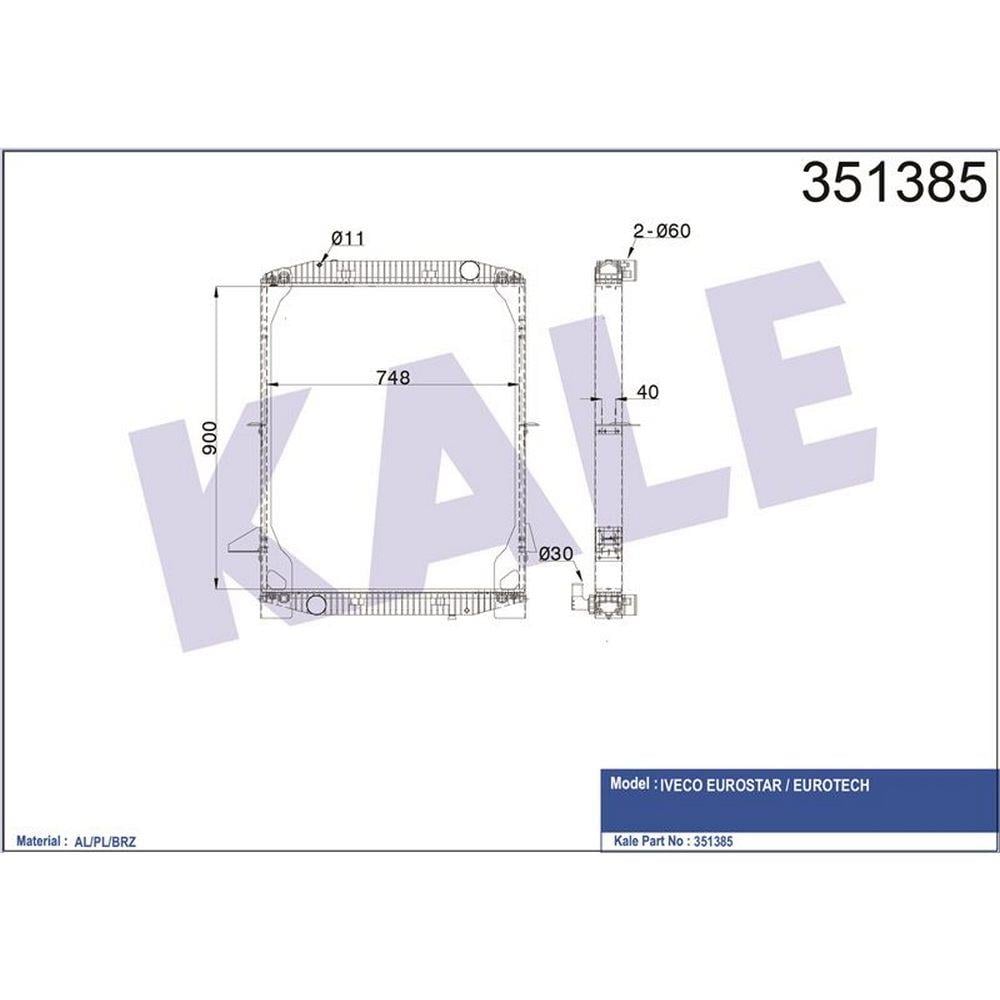 MOTOR SU RADYATORU EUROSTAR LD / EUROTECH MP (CERCEVELI) (900X748X40) (ALP-PL-BRZ)