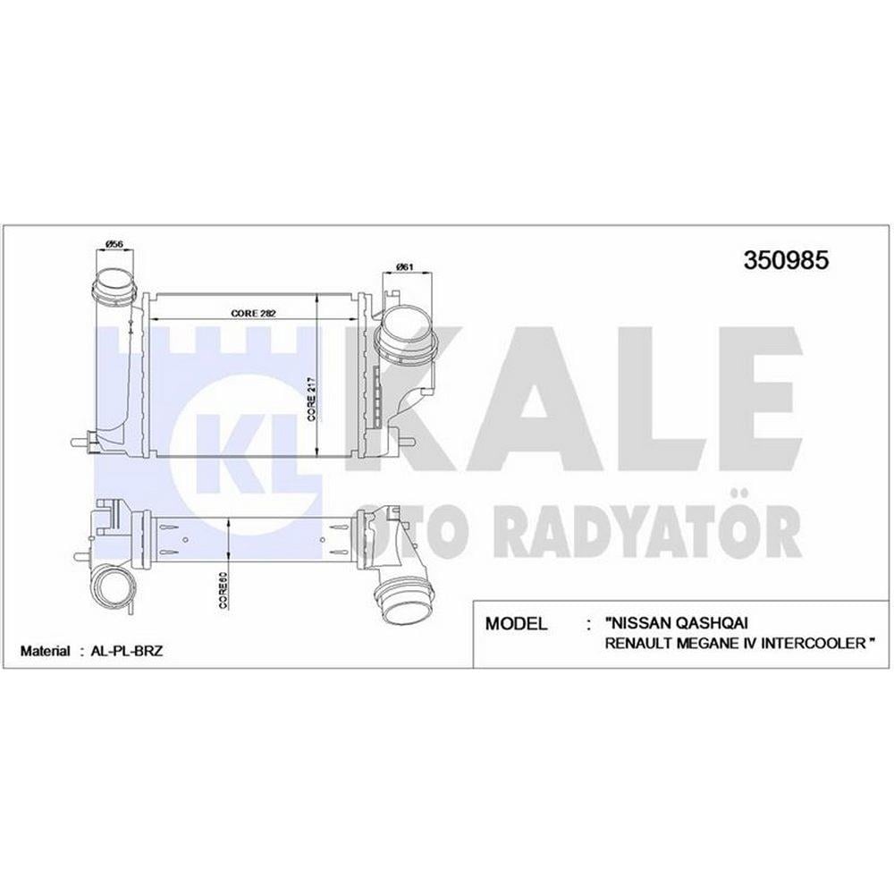 TURBO RADYATORU (INTERCOOLER) NISSAN QASHQAI 1,6 DCI 2013> XTRAIL T32 1,6 DCI 2013> KADJAR 1,6 DCI 2