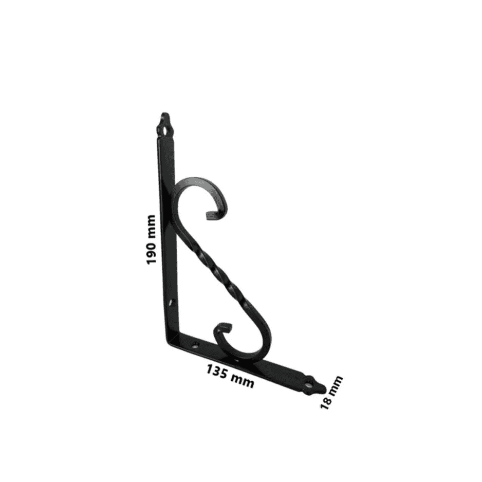Siyah Ferforje Metal Raf Altı L Ayak 135x190