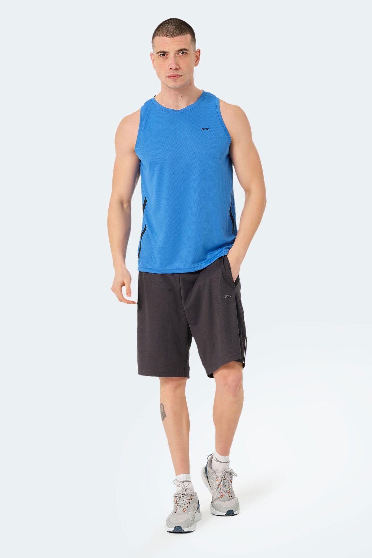 Slazenger RAIS Erkek Kolsuz Saks Mavi Tişört