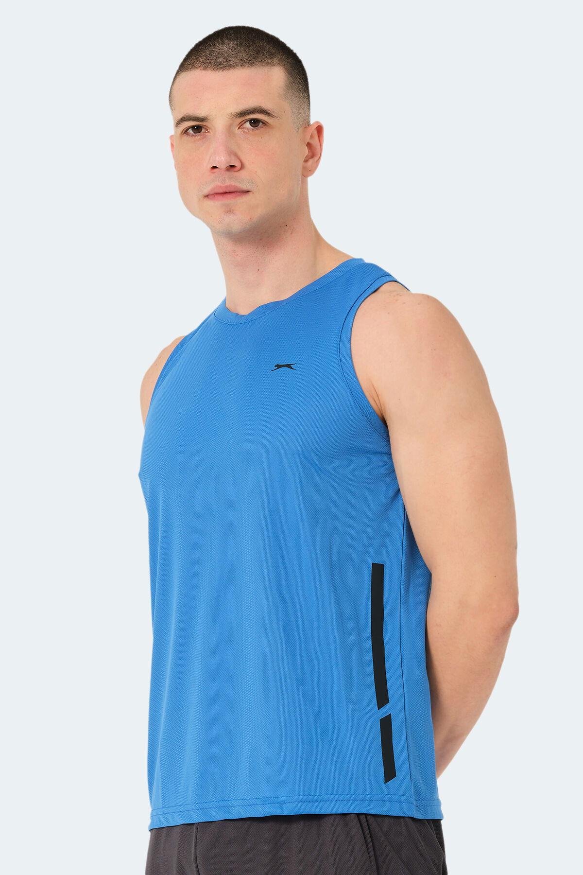 Slazenger RAIS Erkek Kolsuz Saks Mavi Tişört