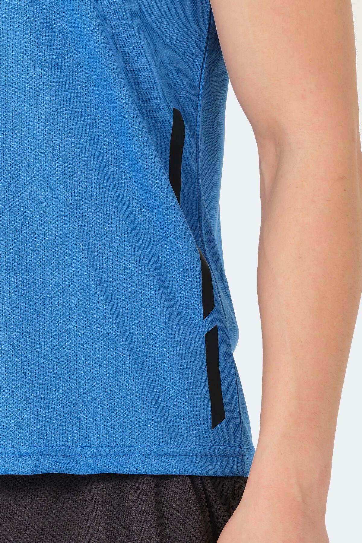 Slazenger RAIS Erkek Kolsuz Saks Mavi Tişört