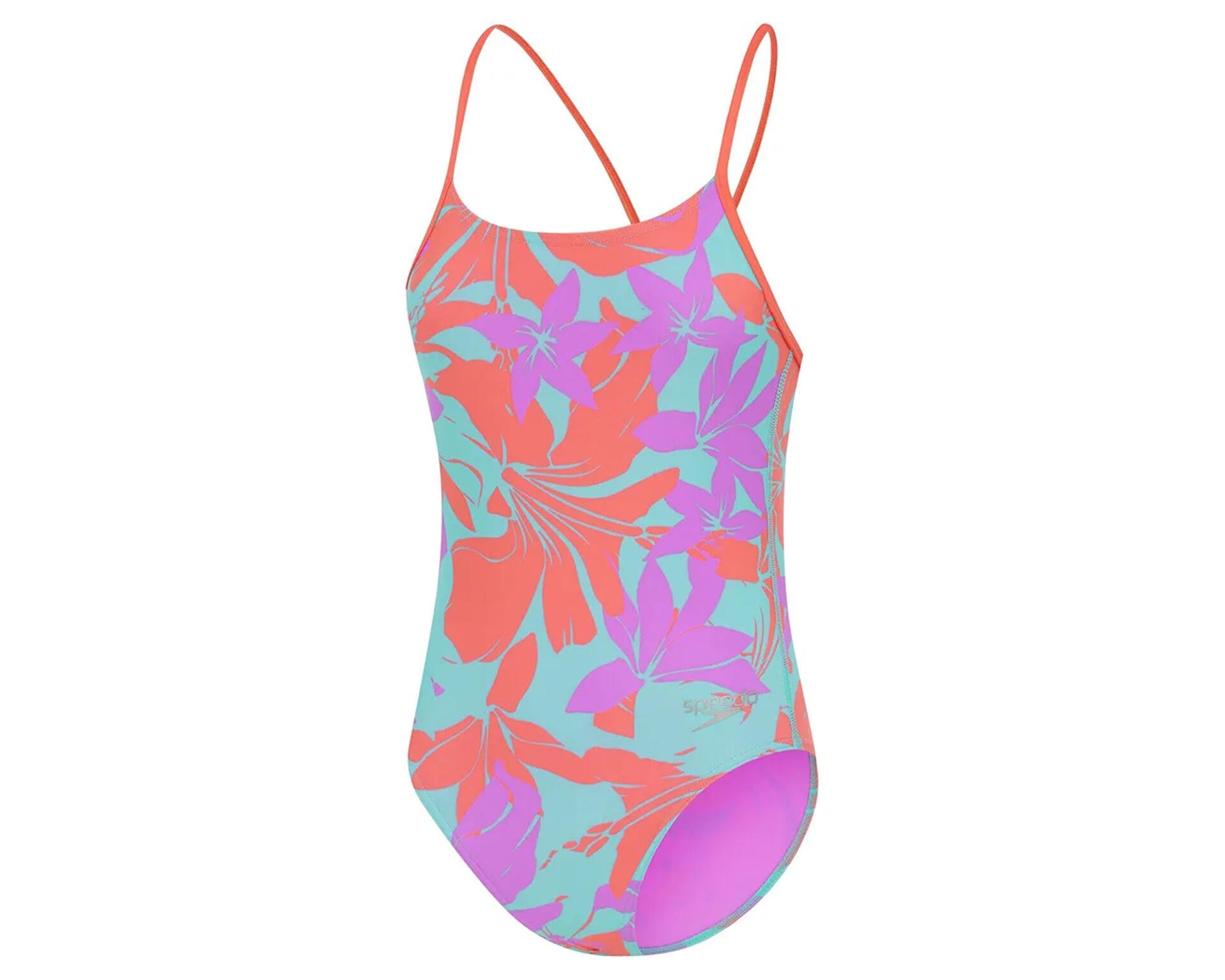 Speedo Girls Allover Lane Line Back Swimsuit Yüzücü Mayosu