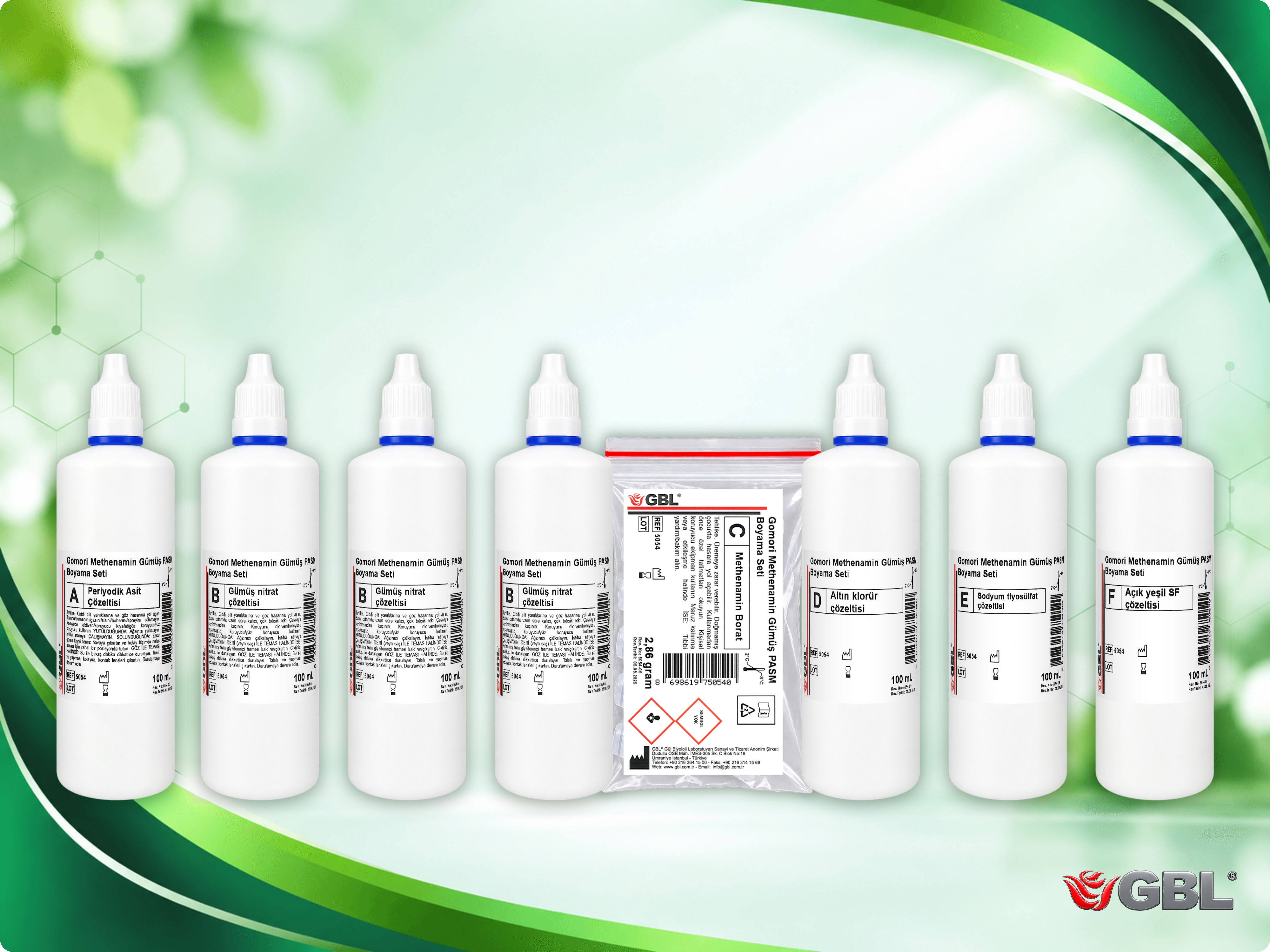 Gomori Methenamin Gümüş PASM Boyama Seti, 50 ml, 100 Test