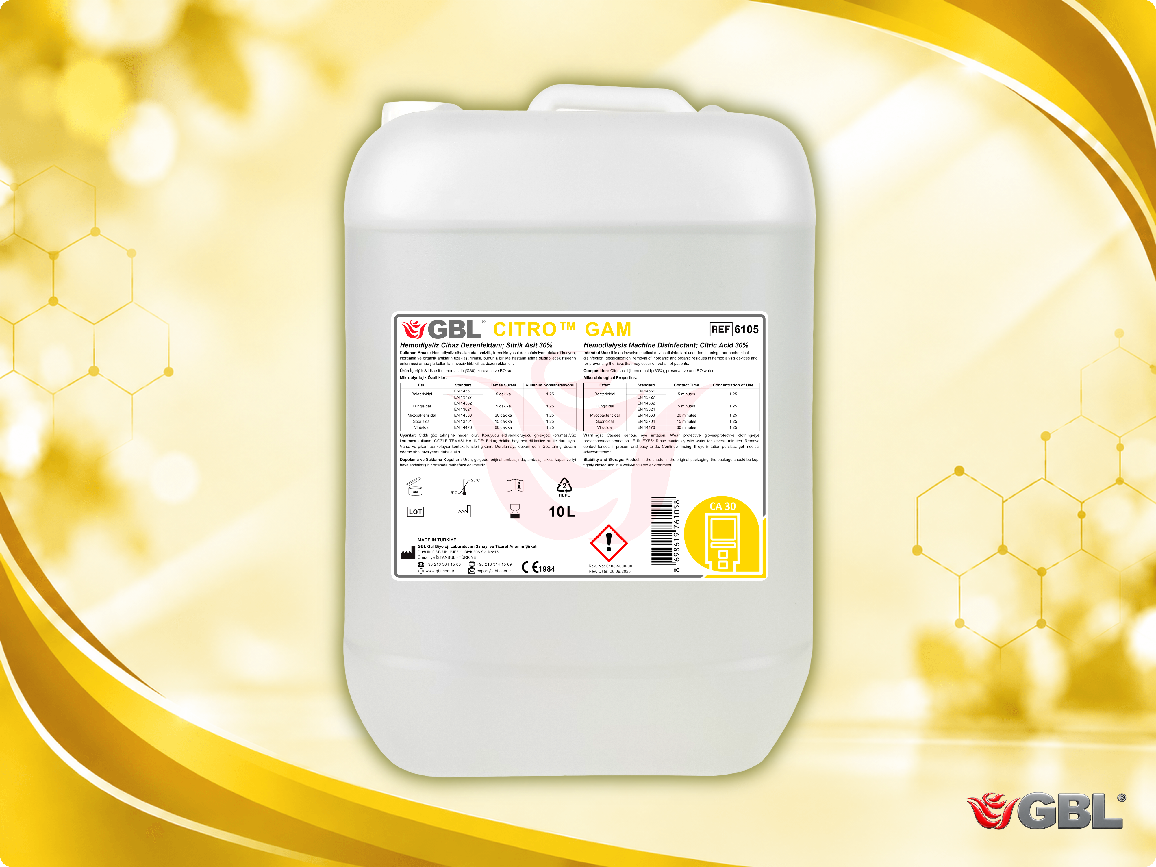 Hemodiyaliz Cihaz Dezenfektanı; Sitrik Asit %30, 5 L - 51 mm Kapak