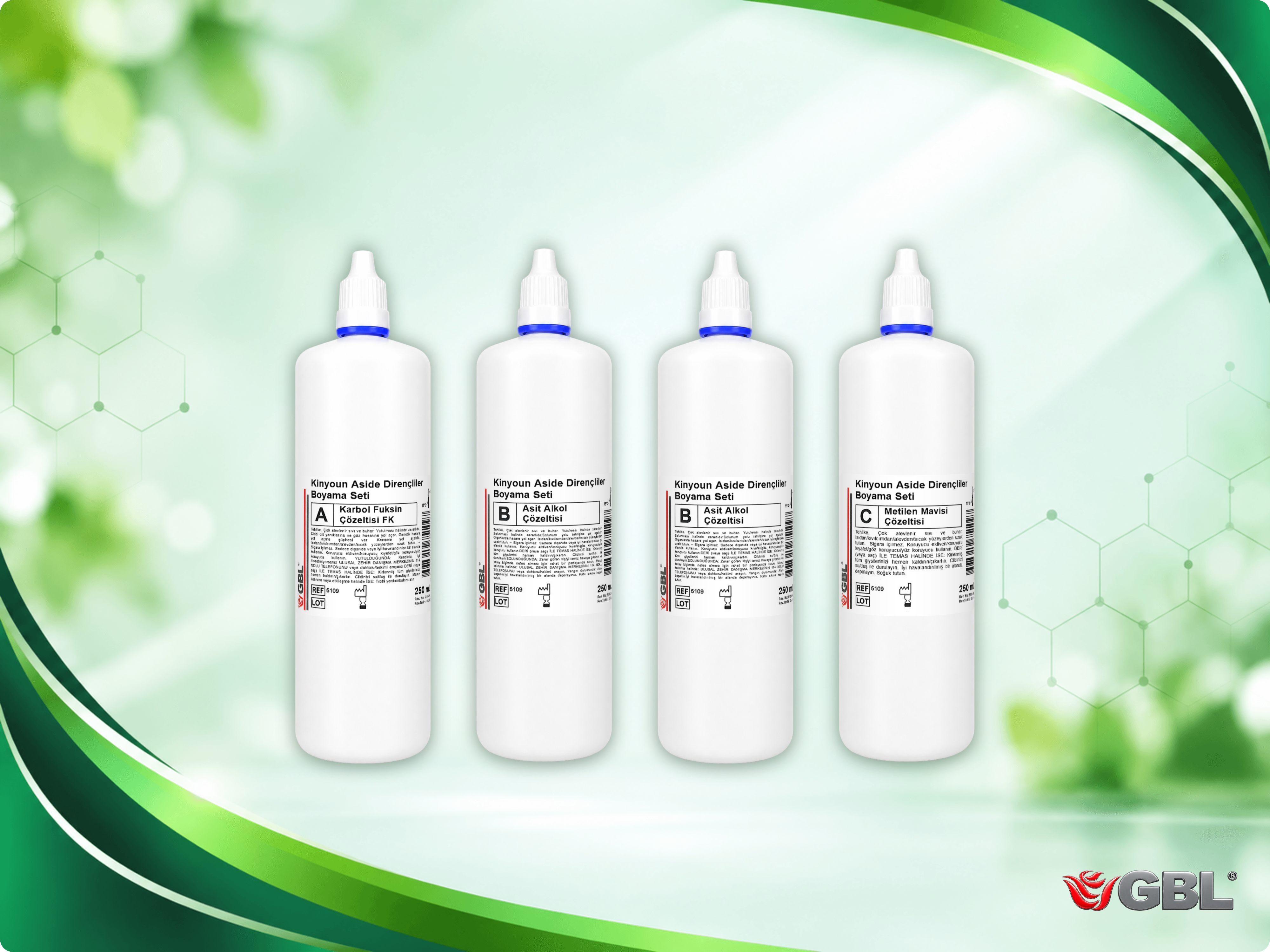 Kinyoun Aside Dirençliler Boyama Seti, 250 ml, 500 Test