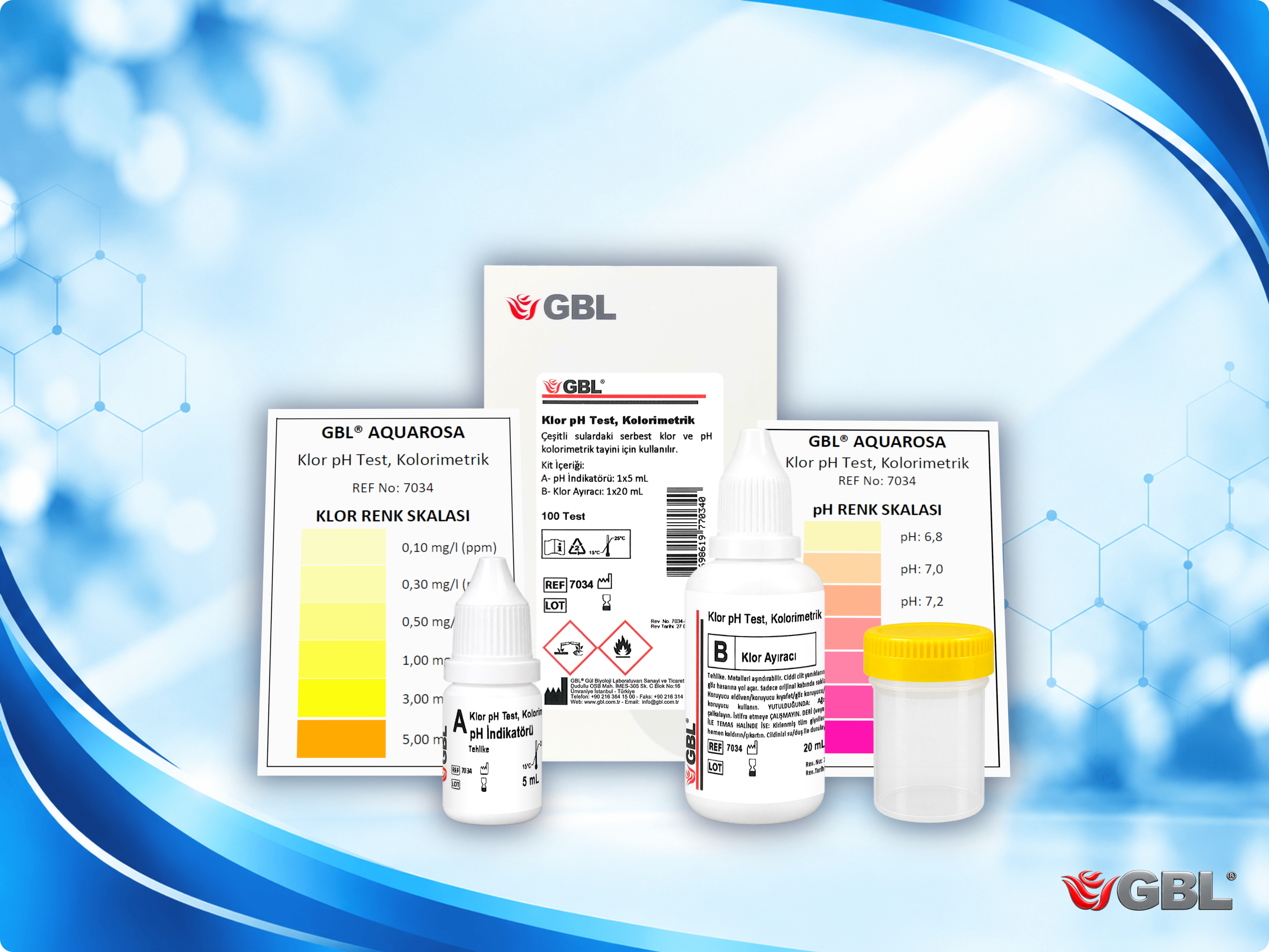 Klor pH Test Kiti, Kolorimetrik, 5, 20 ml