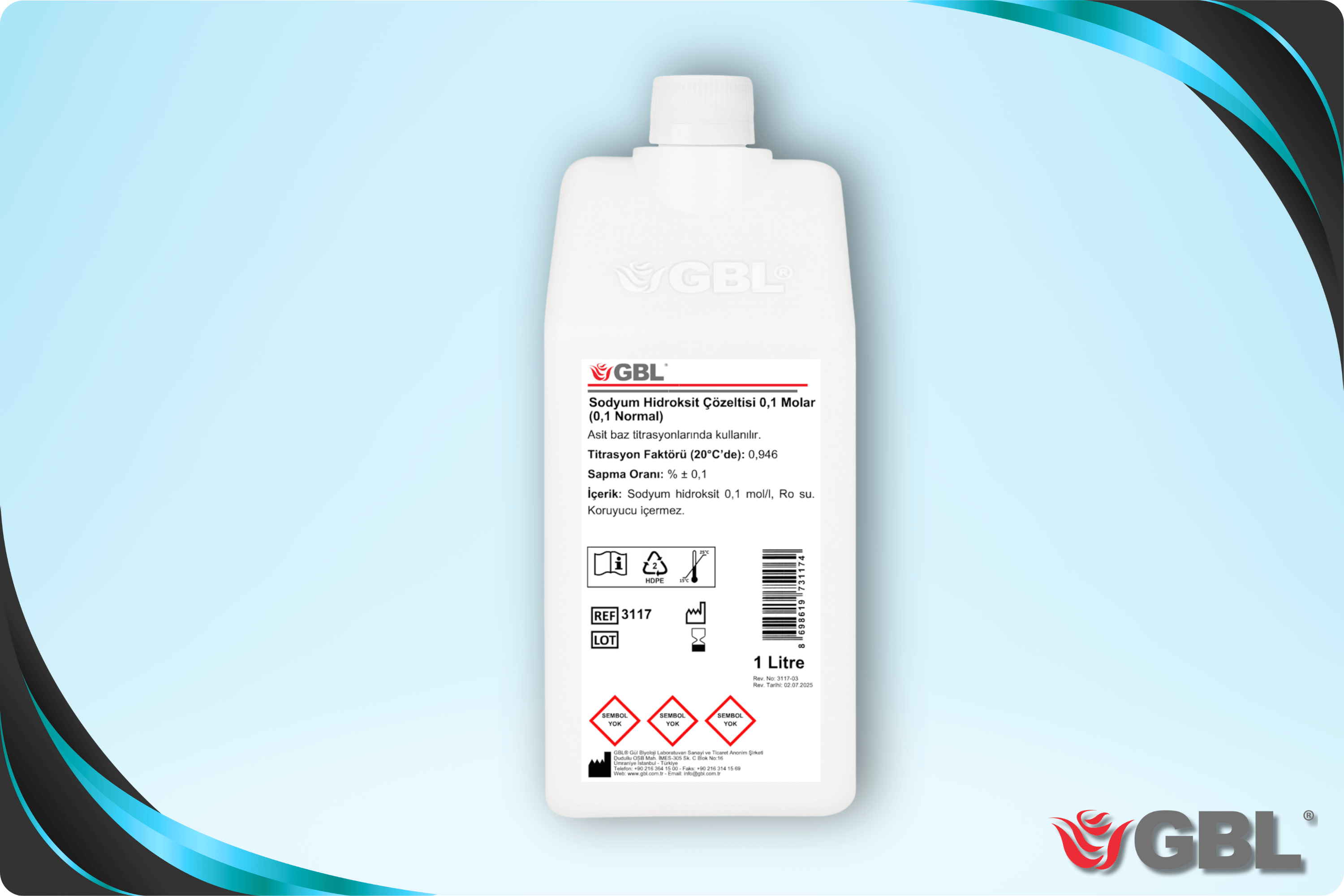 Sodyum Hidroksit Çözeltisi 0,1 Molar (0,1 Normal), 1000 mL