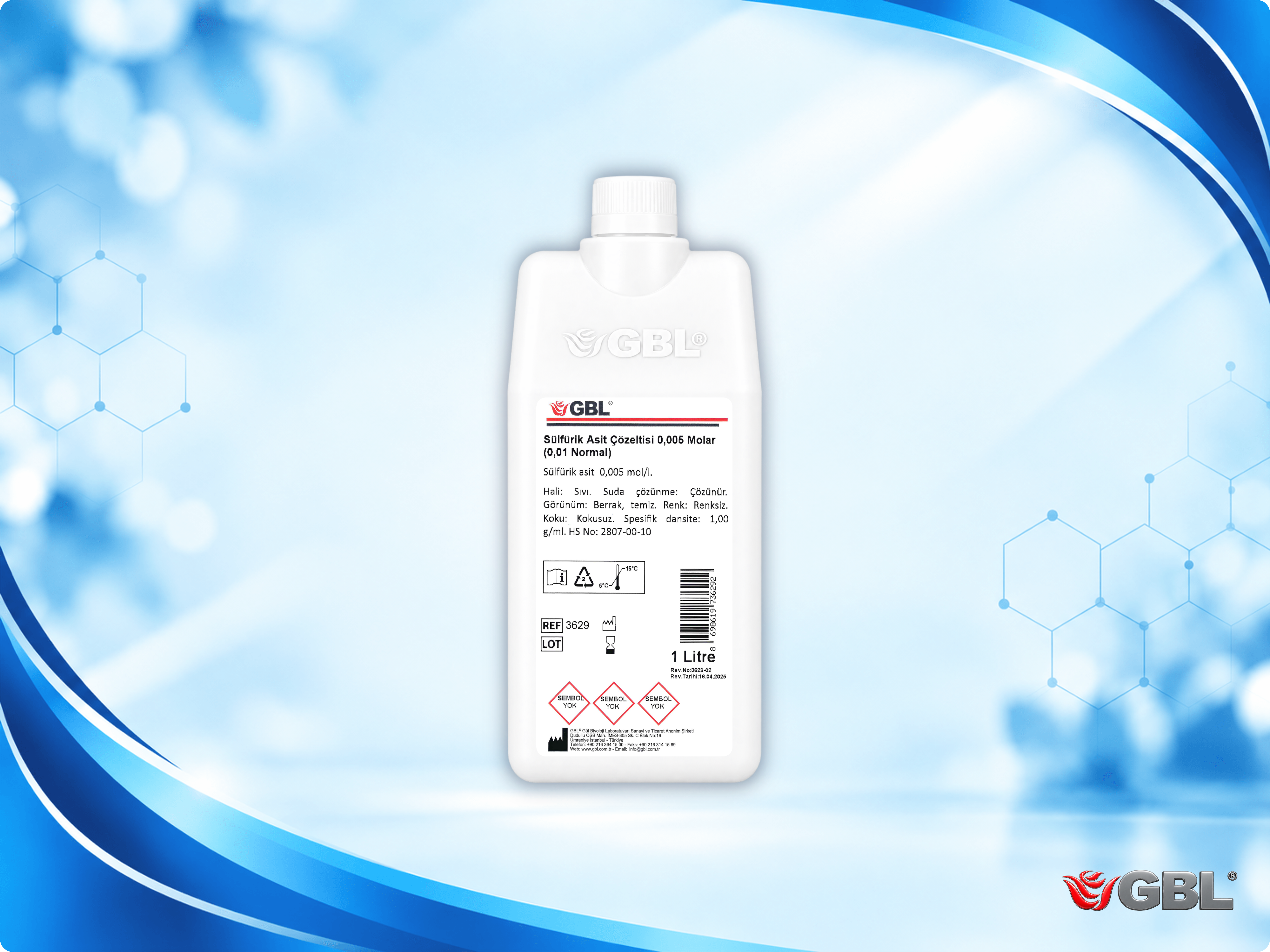 Sülfürik Asit Çözeltisi 0,005 Molar (0,01 Normal), 1000 ml