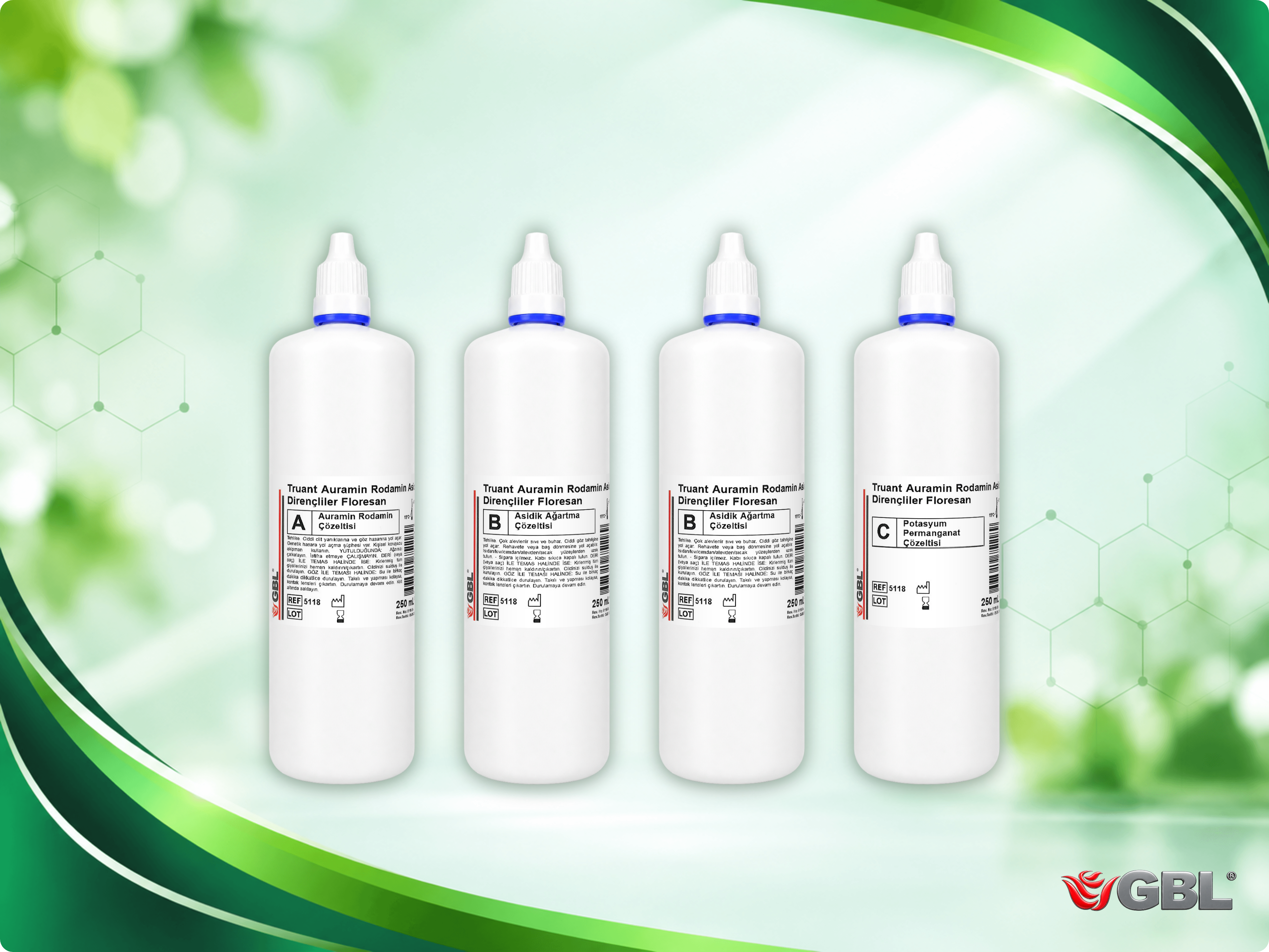 Truant Auramin Rodamin Aside Dirençliler Floresan Boyama Seti, 250 ml, 500 Test
