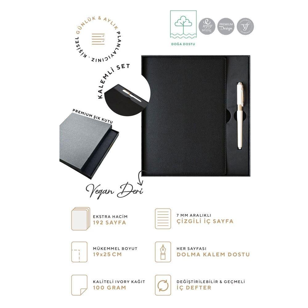 VJVJ KUTULU YÖNETİCİ DEFTER SİYAH DERİ