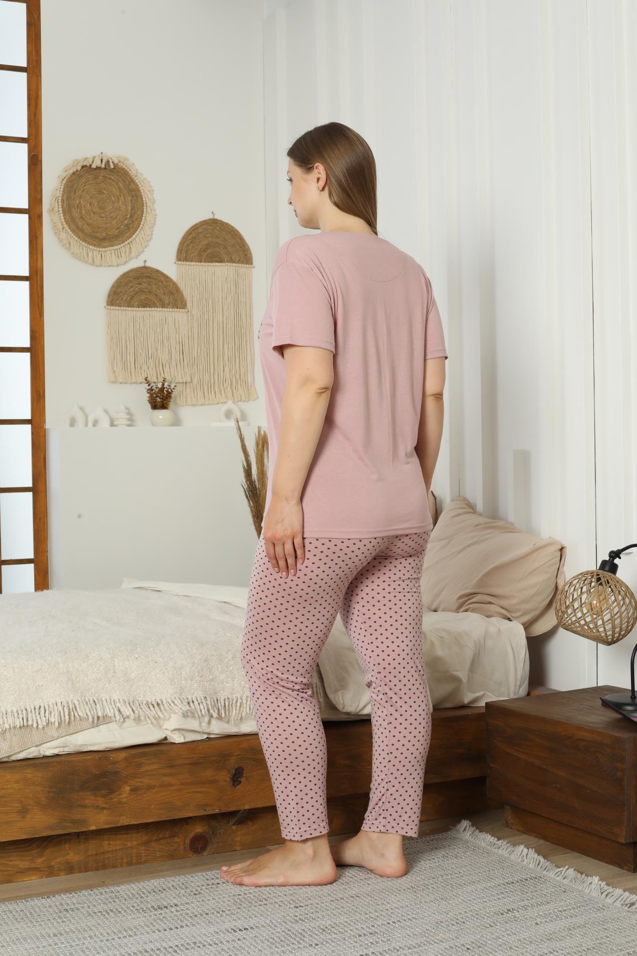 Battal viskon kısa kol pijama takımı