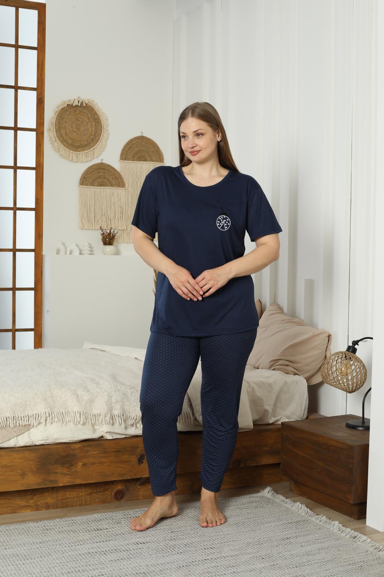 Battal viskon kısa kol pijama takımı