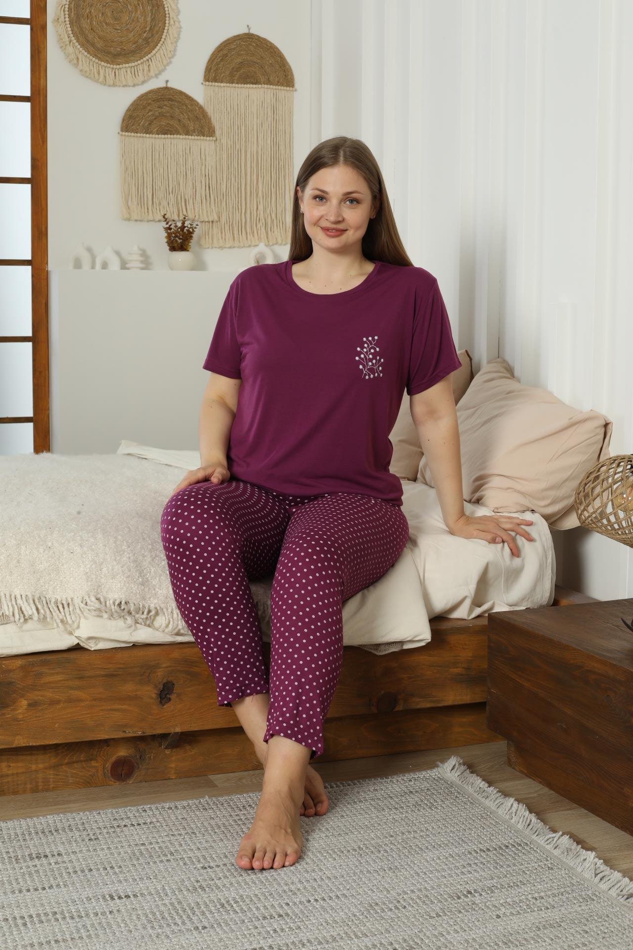 Battal viskon kısa kol pijama takımı