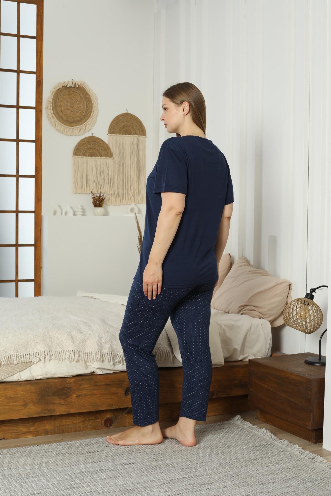 Battal viskon kısa kol pijama takımı